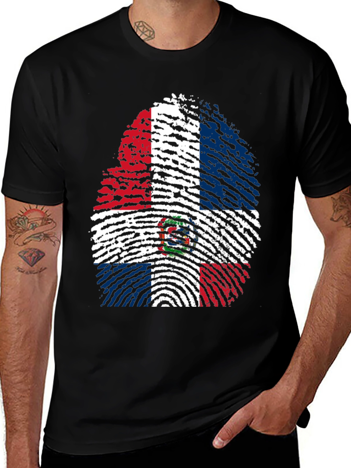 Dominican Republic Flag Fingerprint T-Shirt