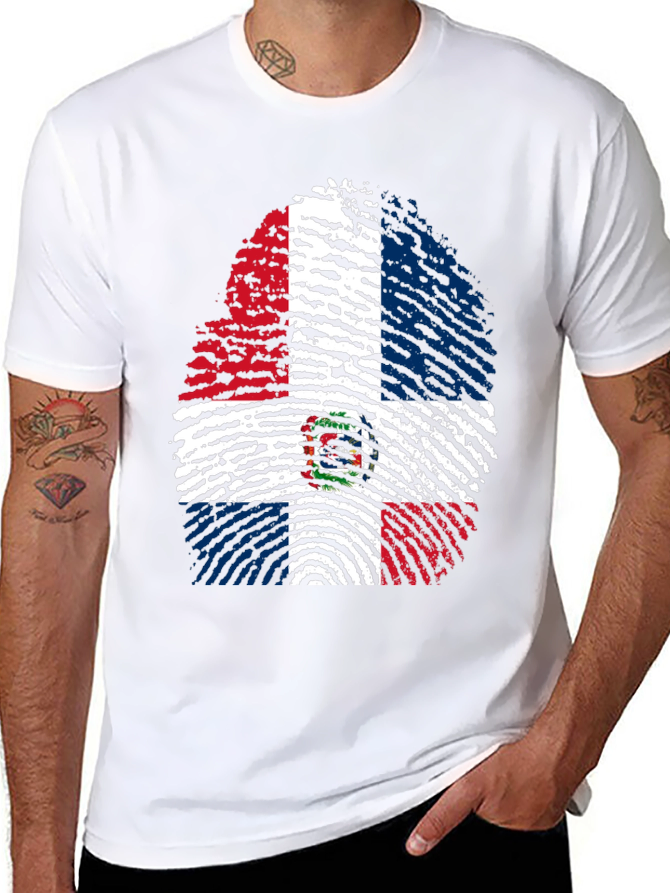 Dominican Republic Flag Fingerprint T-Shirt