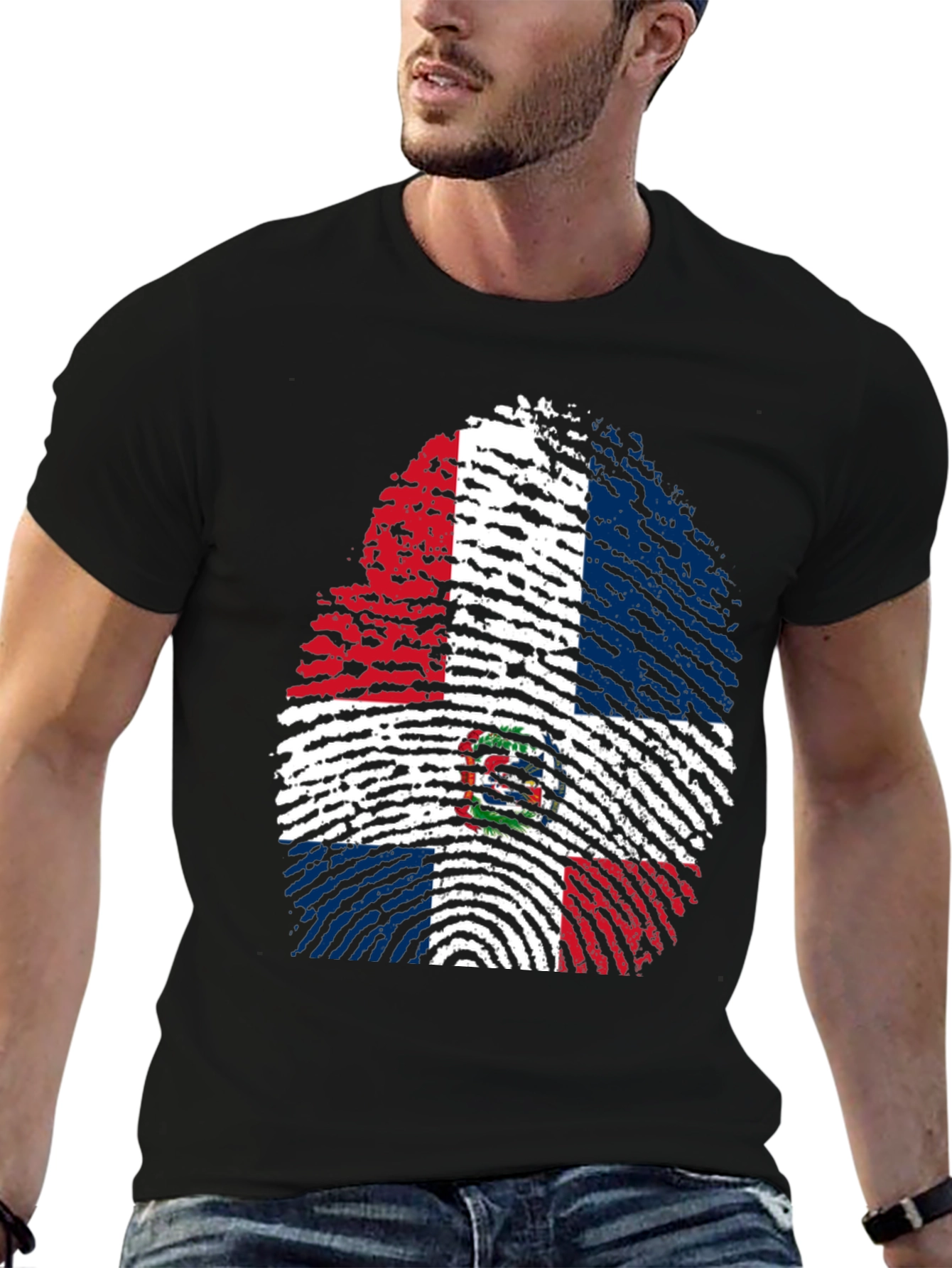 Dominican Republic Flag Fingerprint T-Shirt