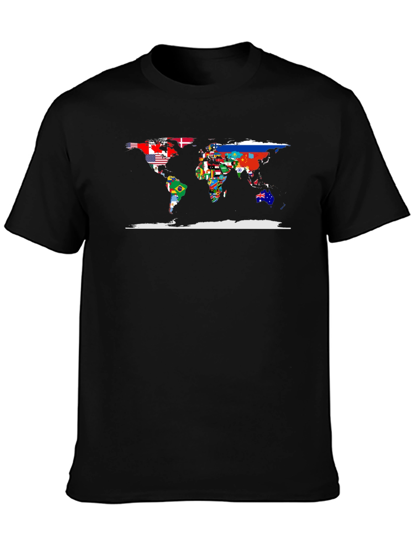 World Flags Map Black T-Shirt