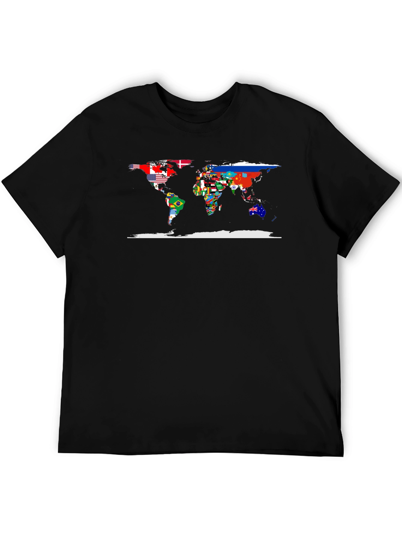 World Flags Map Black T-Shirt