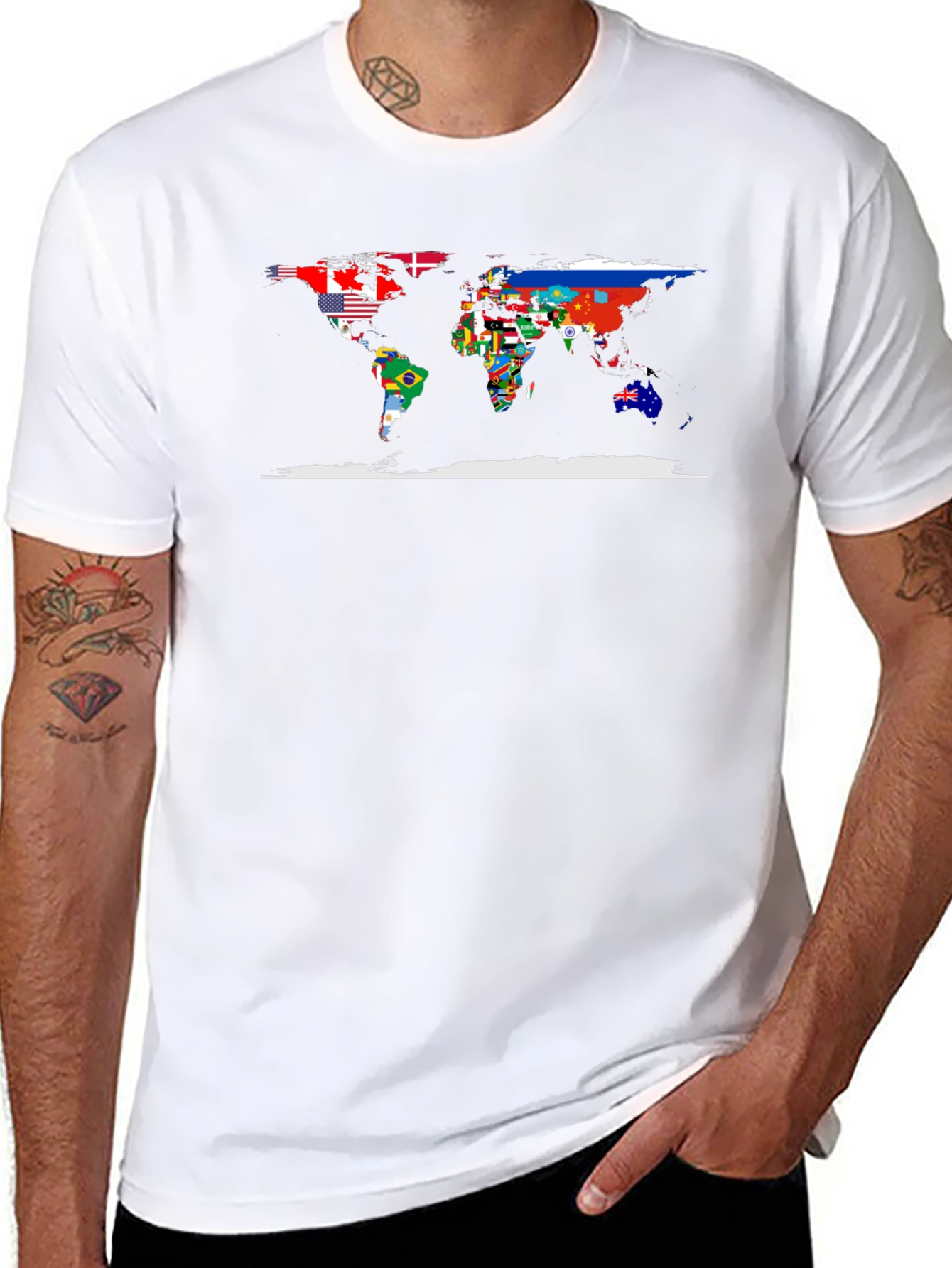 World Flags Map Black T-Shirt