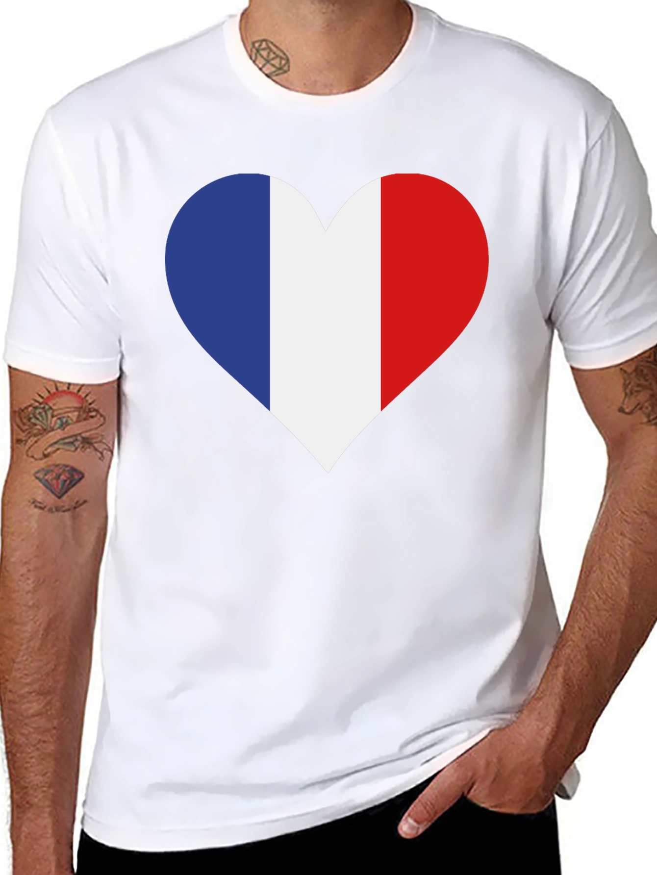 French Flag Heart T-Shirt - Black Cotton Tee