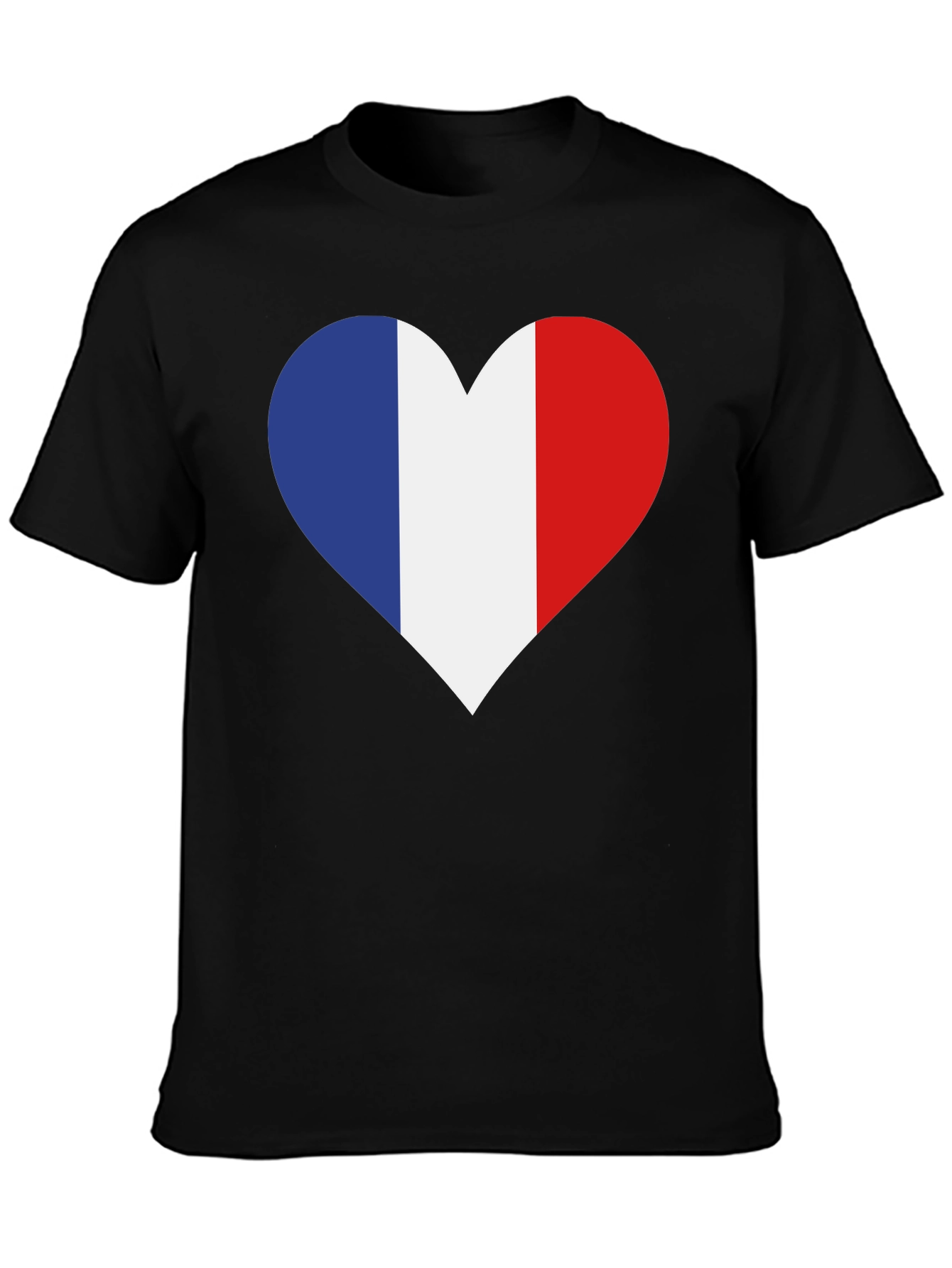 French Flag Heart T-Shirt - Black Cotton Tee