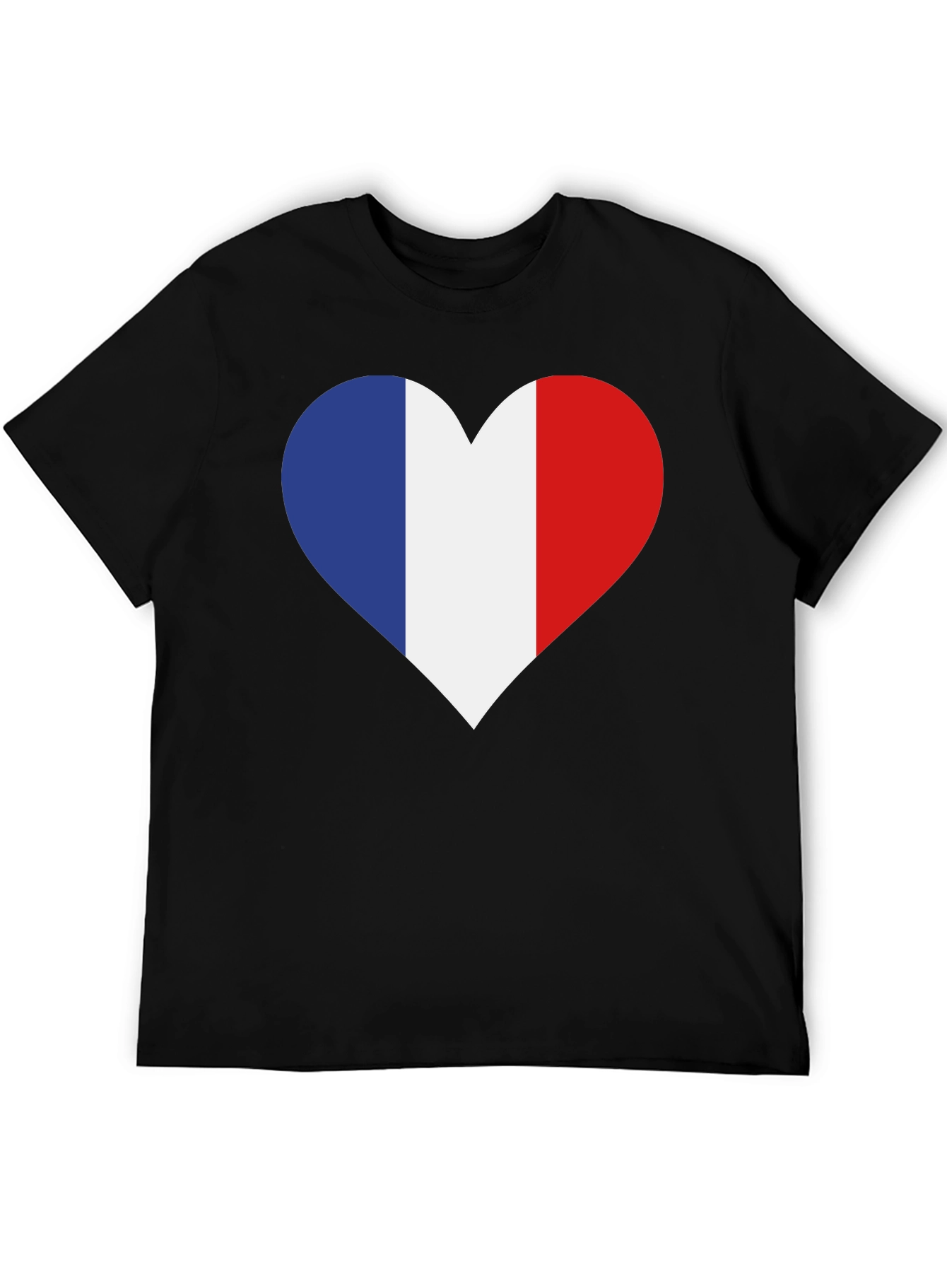 French Flag Heart T-Shirt - Black Cotton Tee