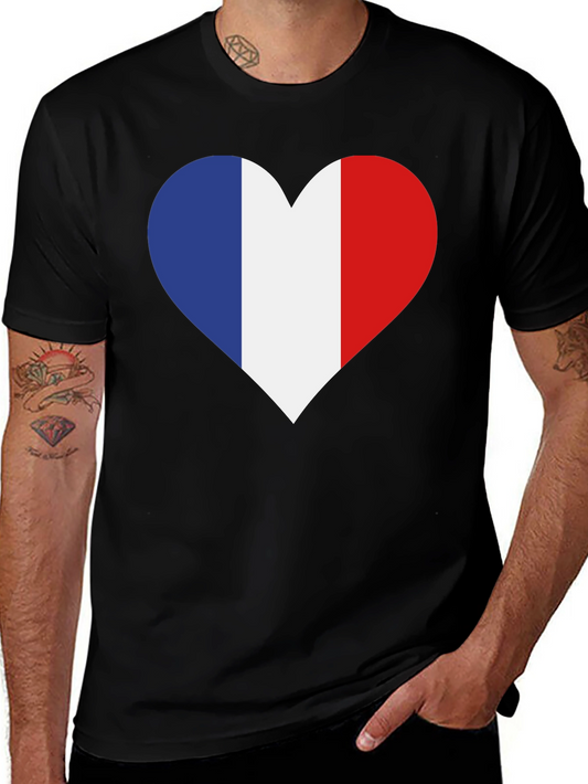 French Flag Heart T-Shirt - Black Cotton Tee