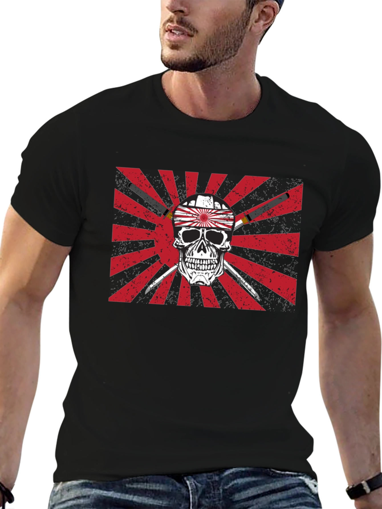 Rising Sun Skull Graphic T-Shirt
