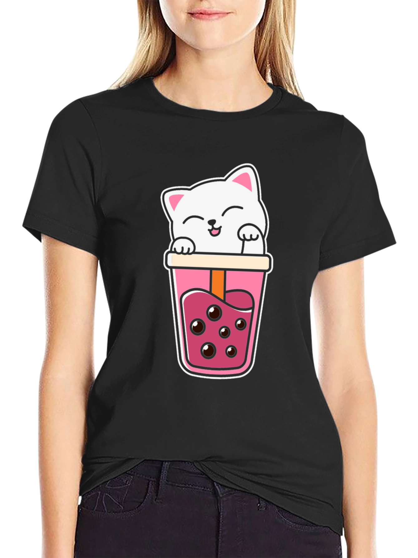 Kawaii Cat Boba Tea Graphic Tee
