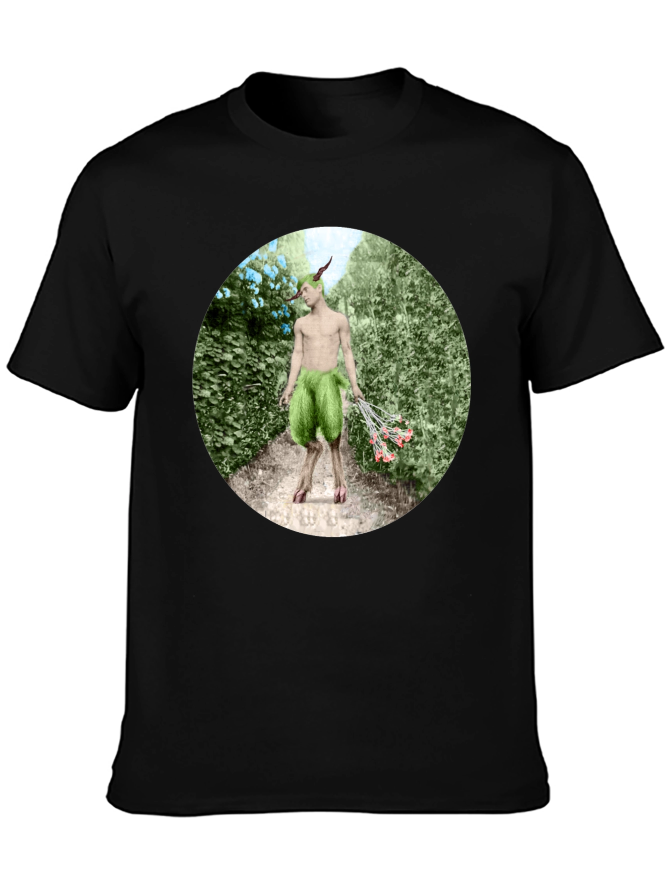 Faun in Garden Black T-Shirt
