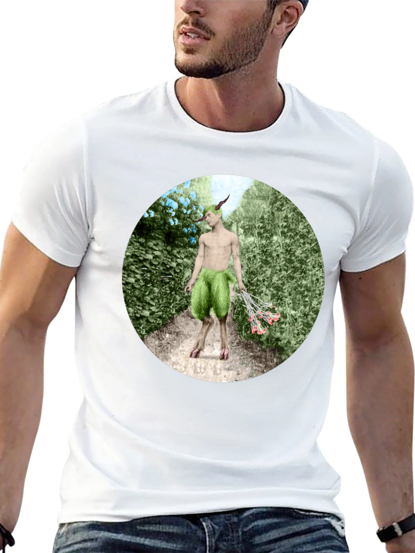 Faun in Garden Black T-Shirt