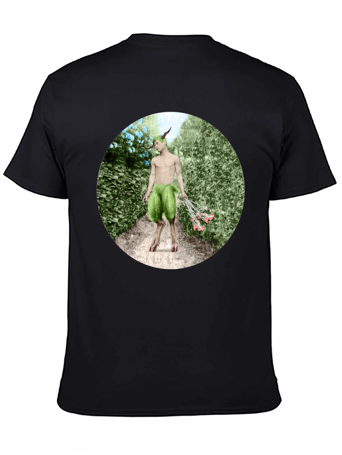 Faun in Garden Black T-Shirt