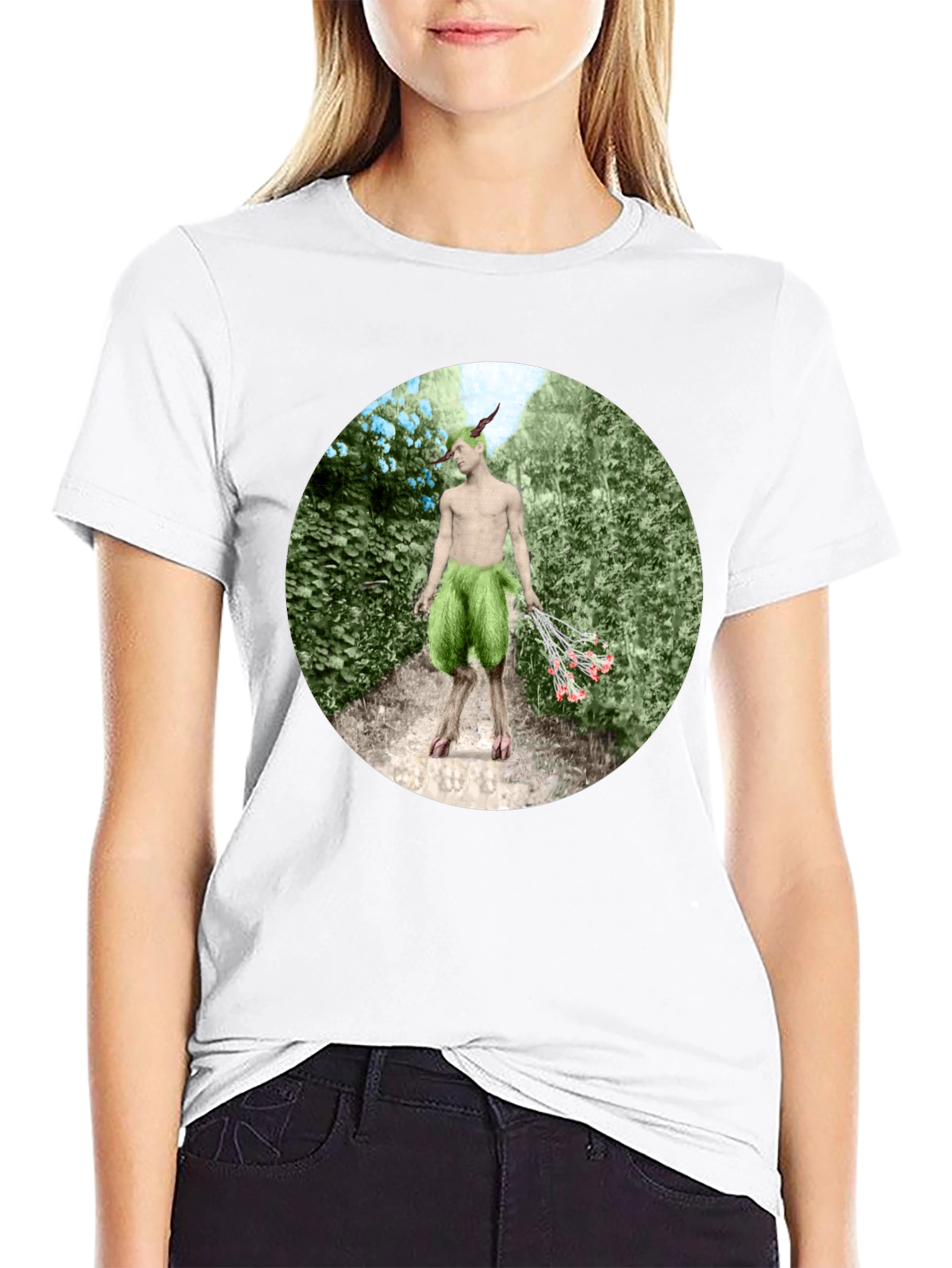 Faun in Garden Black T-Shirt