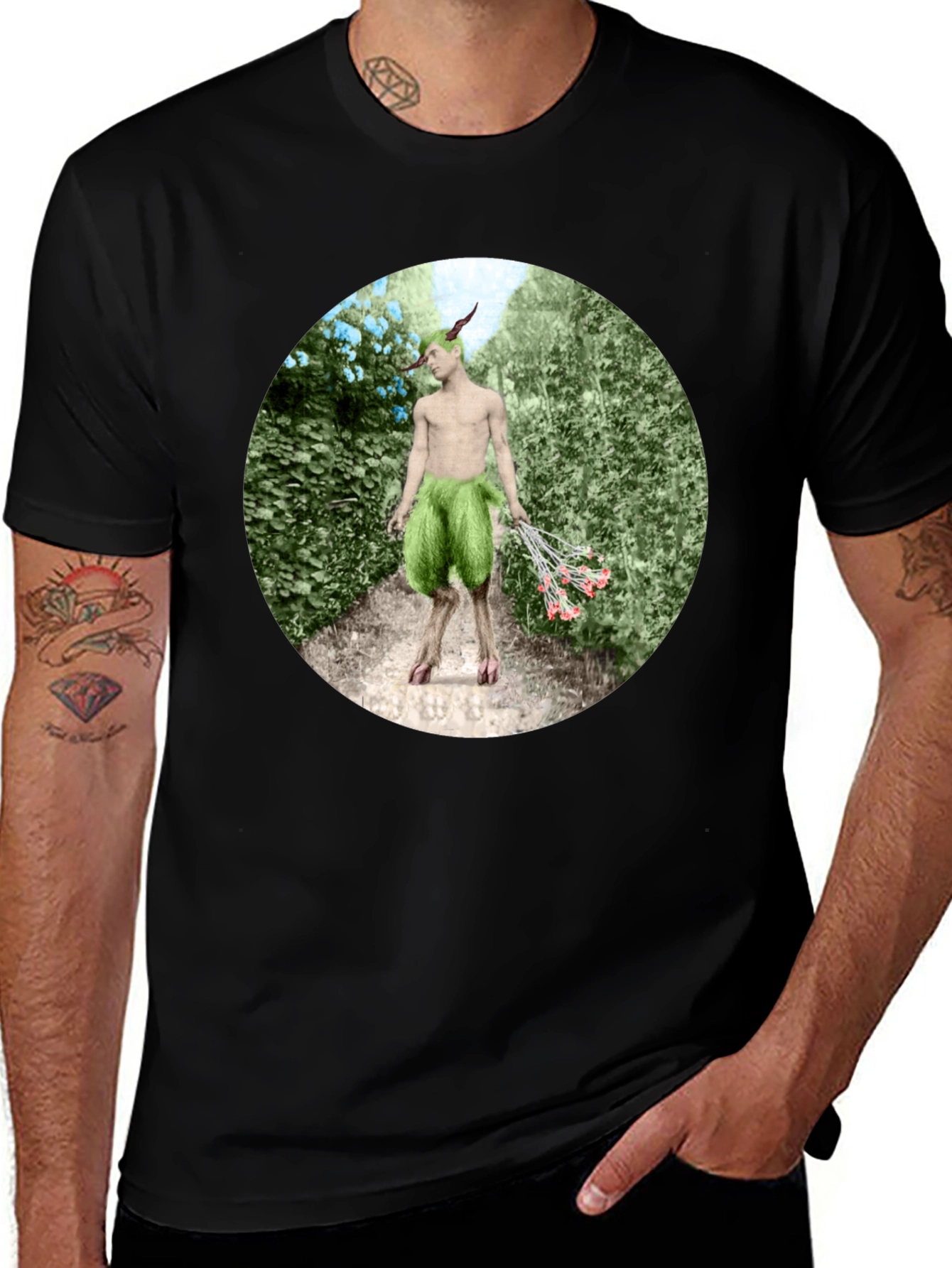 Faun in Garden Black T-Shirt