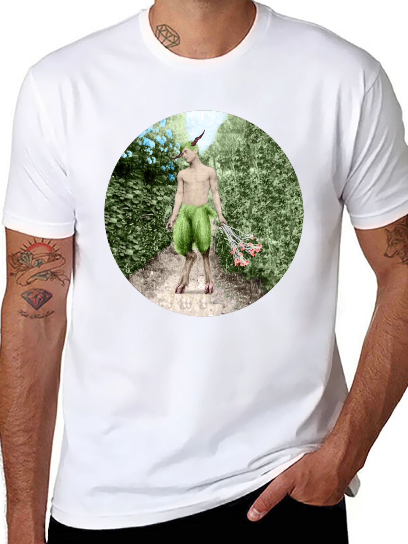 Faun in Garden Black T-Shirt