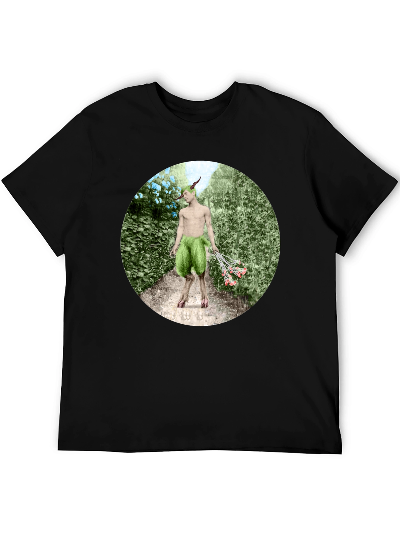 Faun in Garden Black T-Shirt