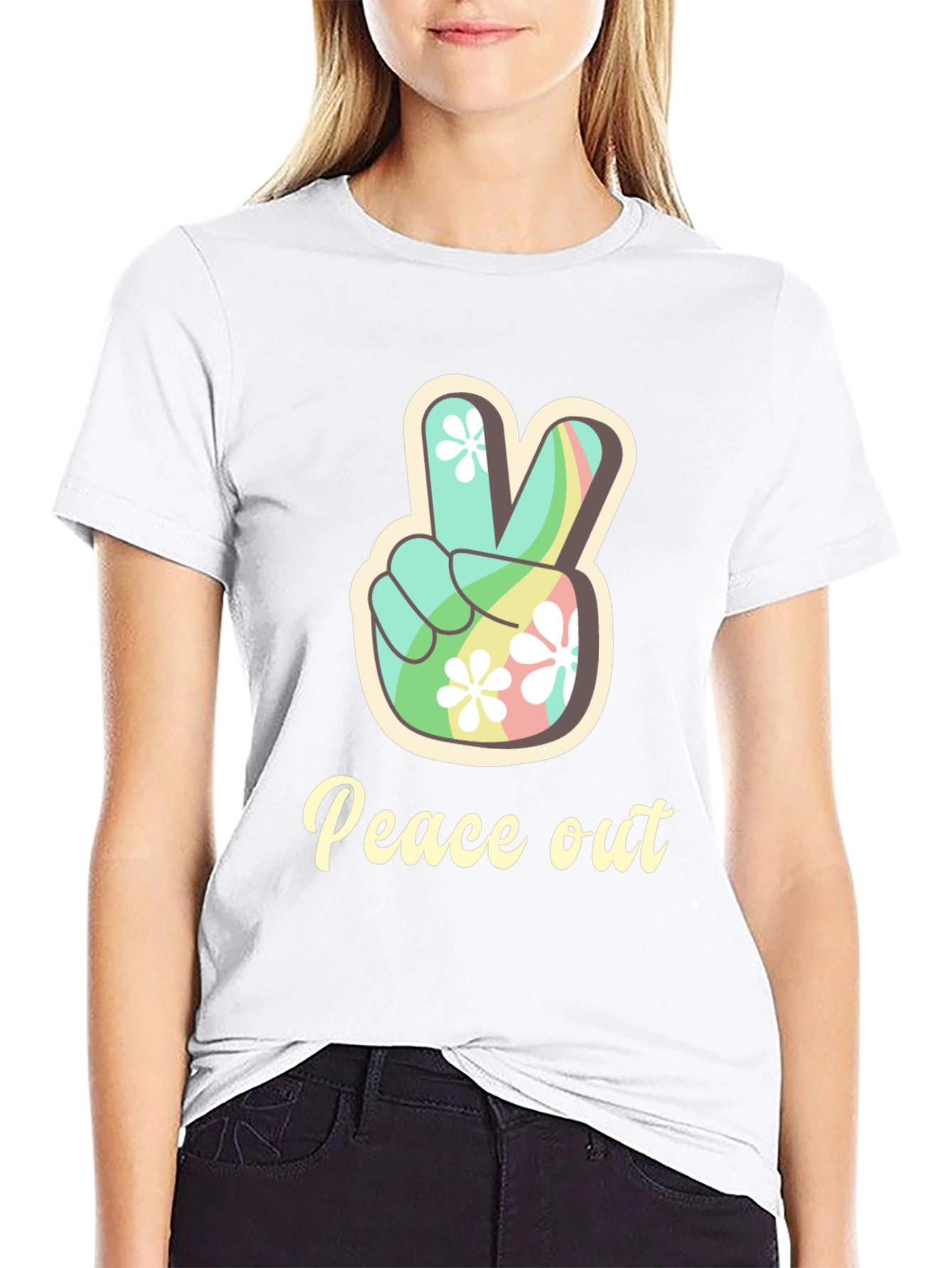 Peace Out Graphic T-Shirt - Black Casual Tee