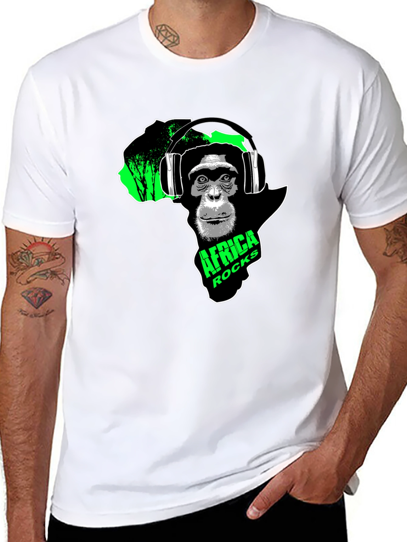 Africa Rocks Chimpanzee Headphone Graphic Tee