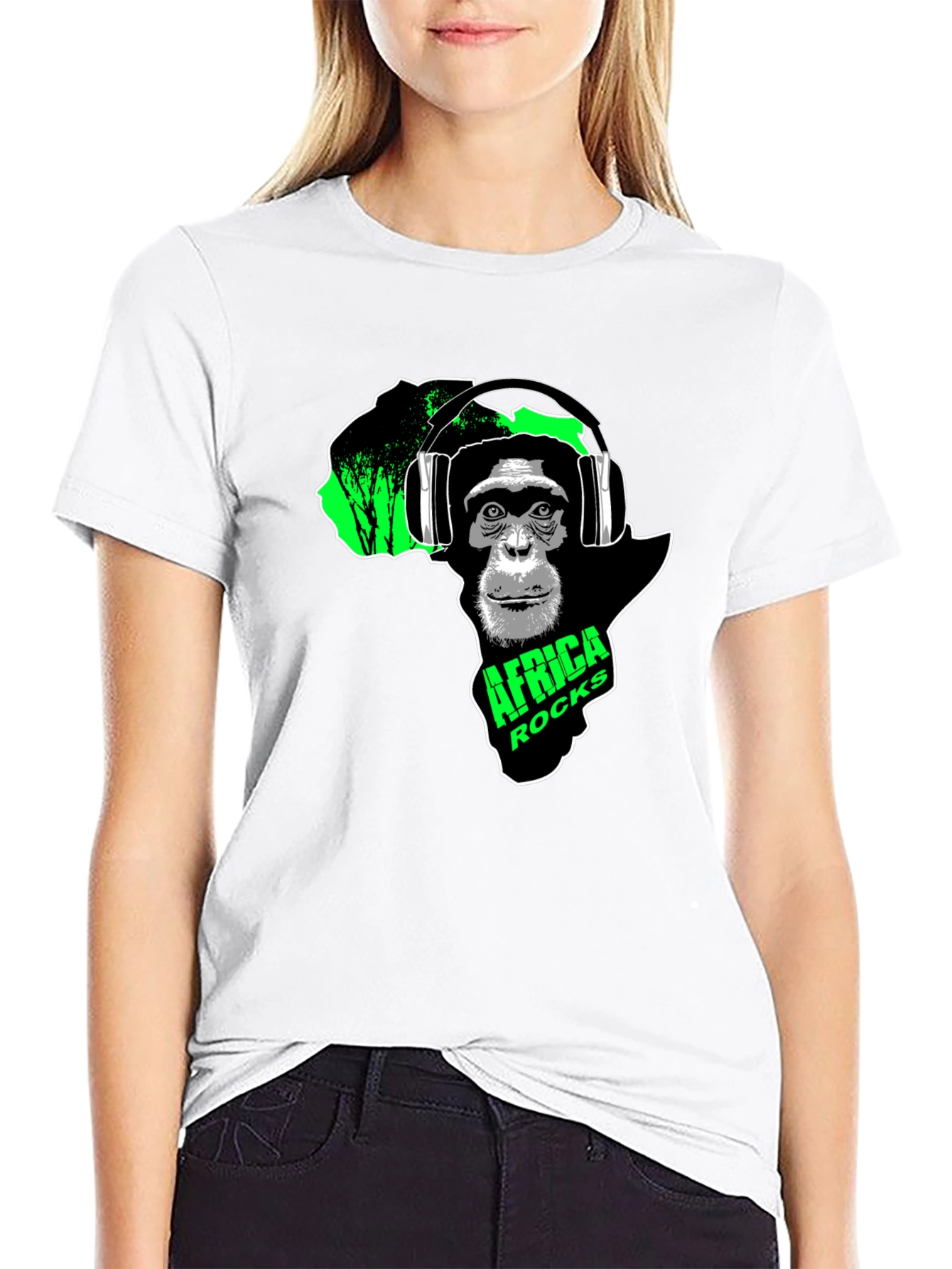 Africa Rocks Chimpanzee Headphone Graphic Tee