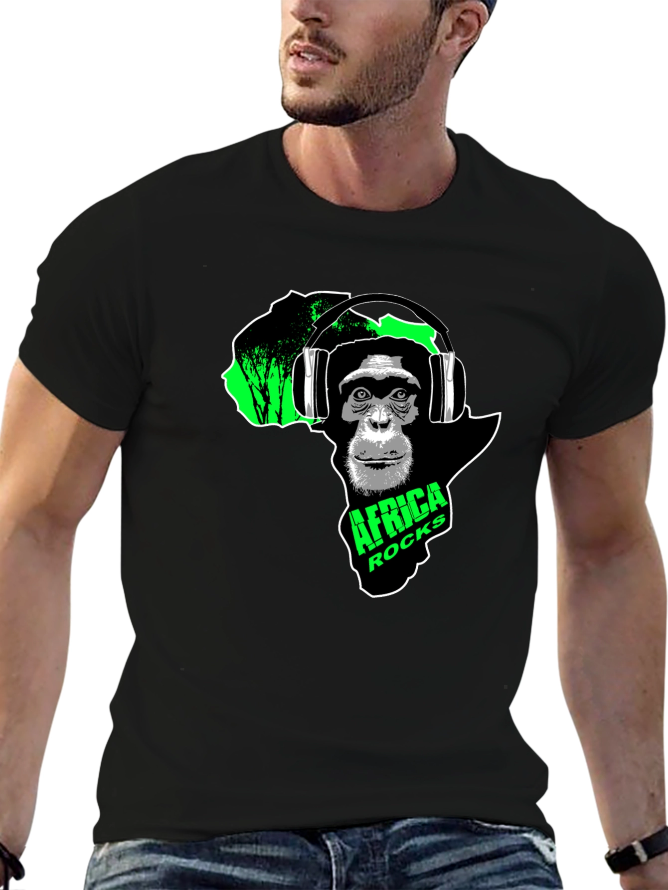 Africa Rocks Chimpanzee Headphone Graphic Tee