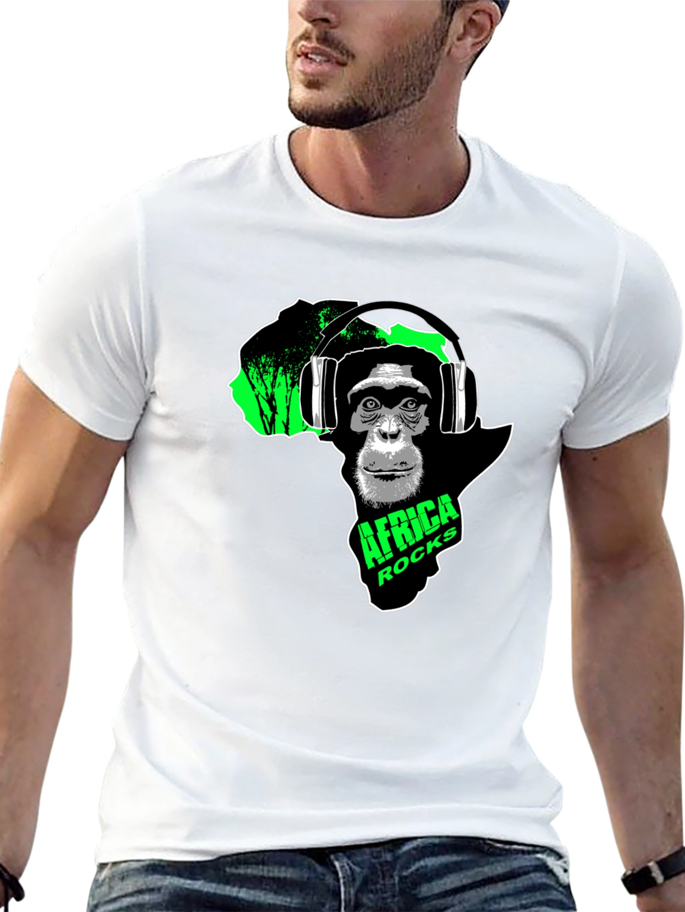 Africa Rocks Chimpanzee Headphone Graphic Tee