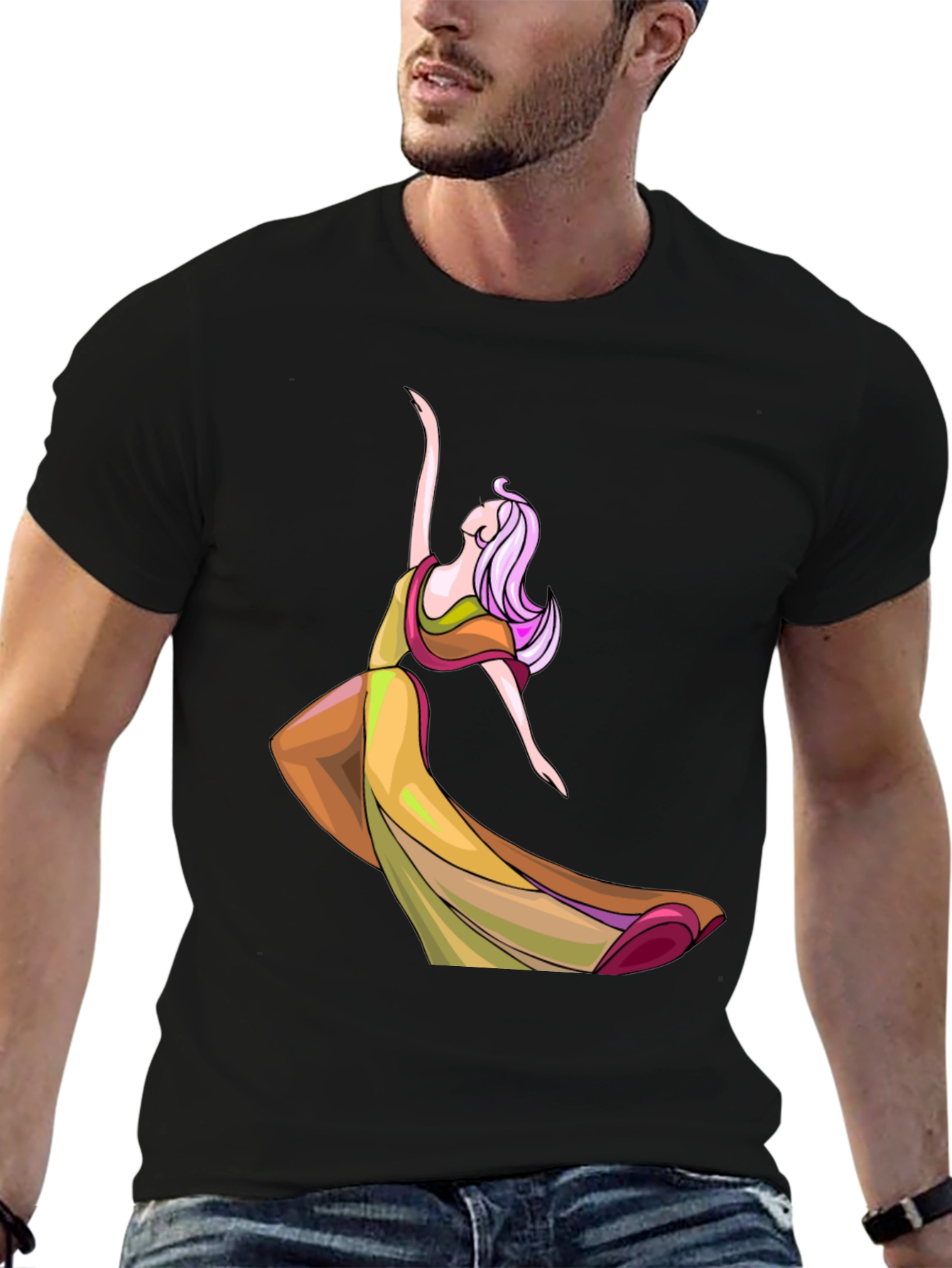 Dancing Lady Graphic Tee - Stylish Black T-Shirt