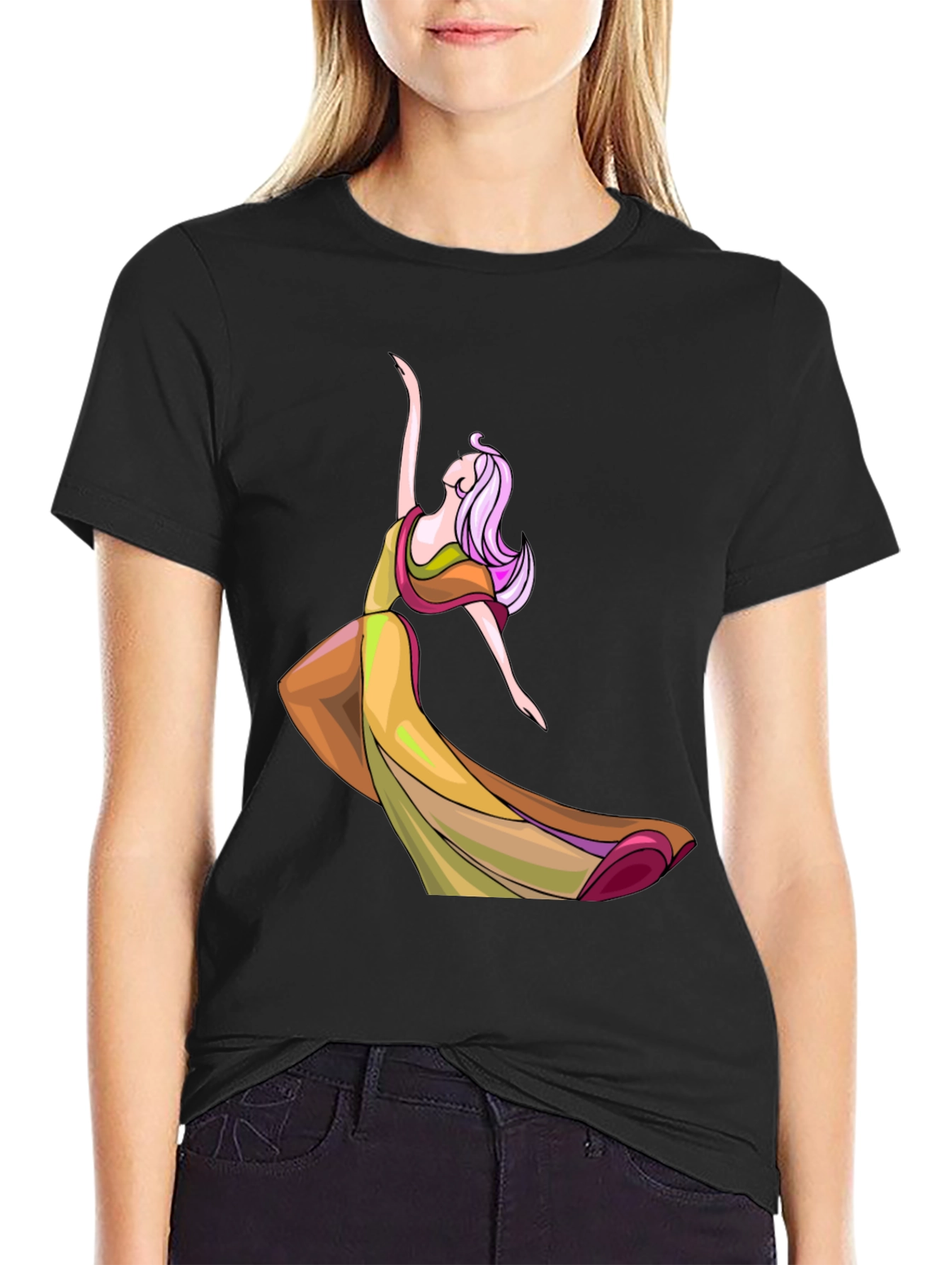 Dancing Lady Graphic Tee - Stylish Black T-Shirt