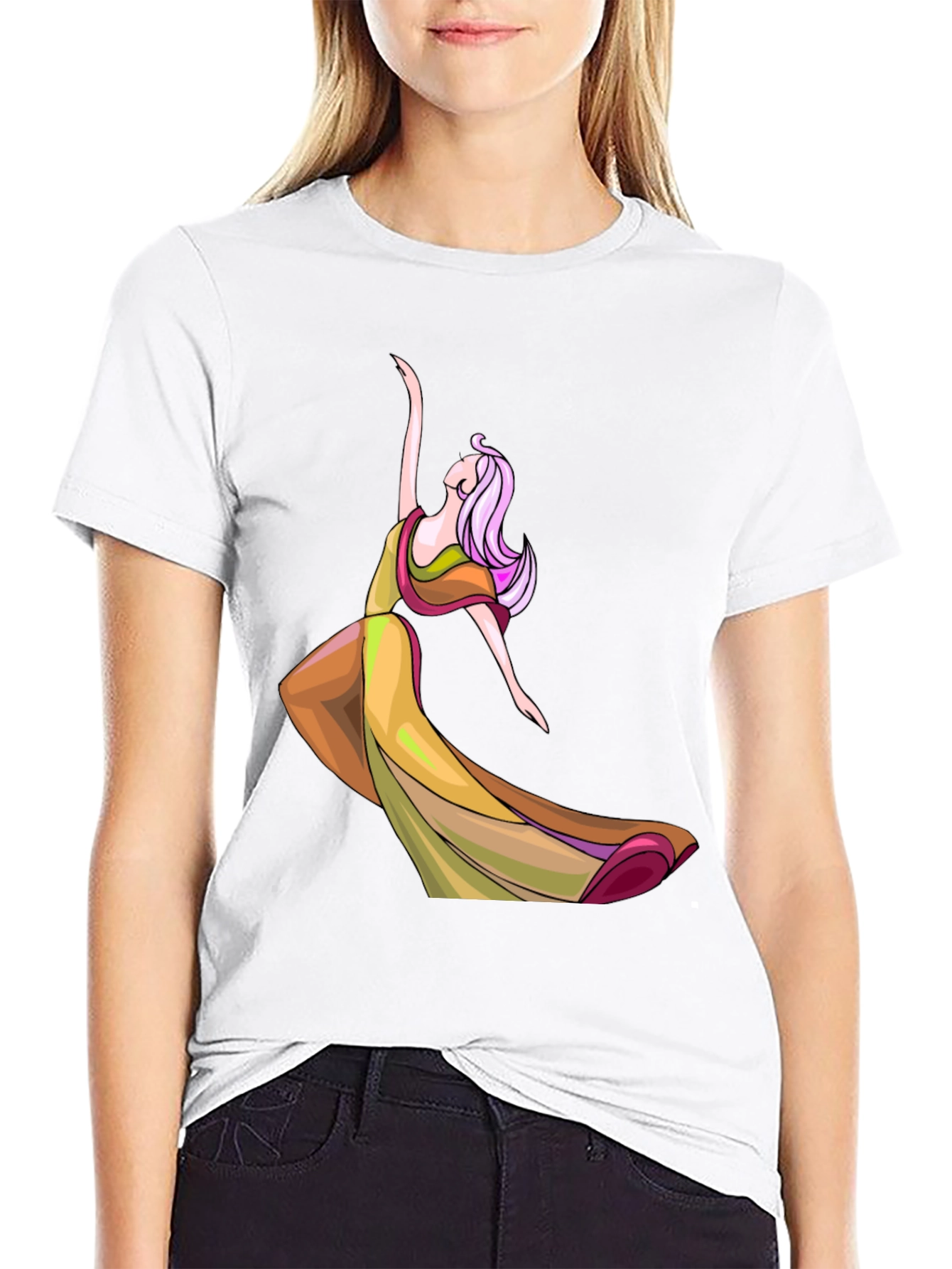 Dancing Lady Graphic Tee - Stylish Black T-Shirt