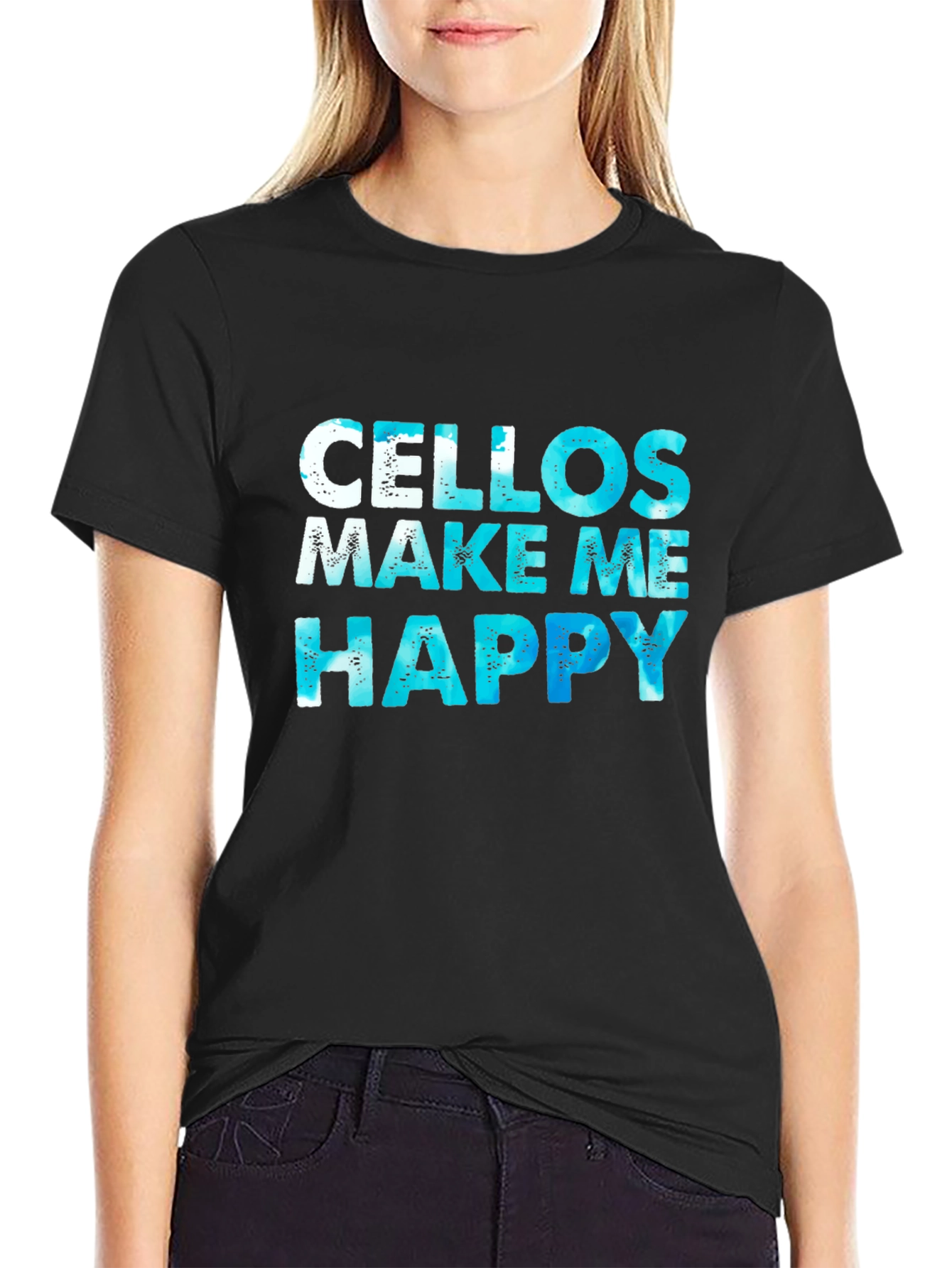 Cellos Make Me Happy Black Graphic T-Shirt