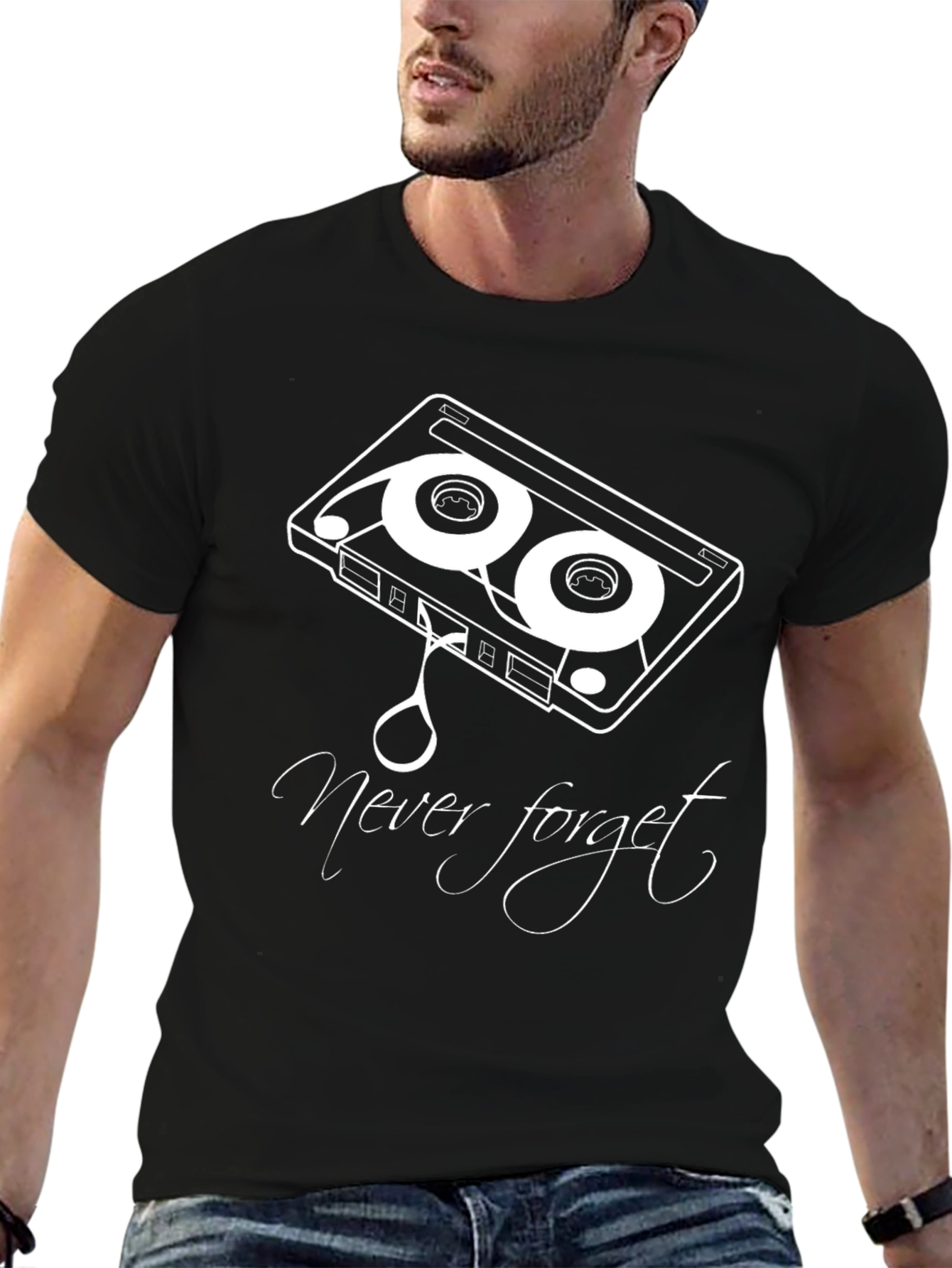 Retro Cassette Tape Never Forget Black T-Shirt