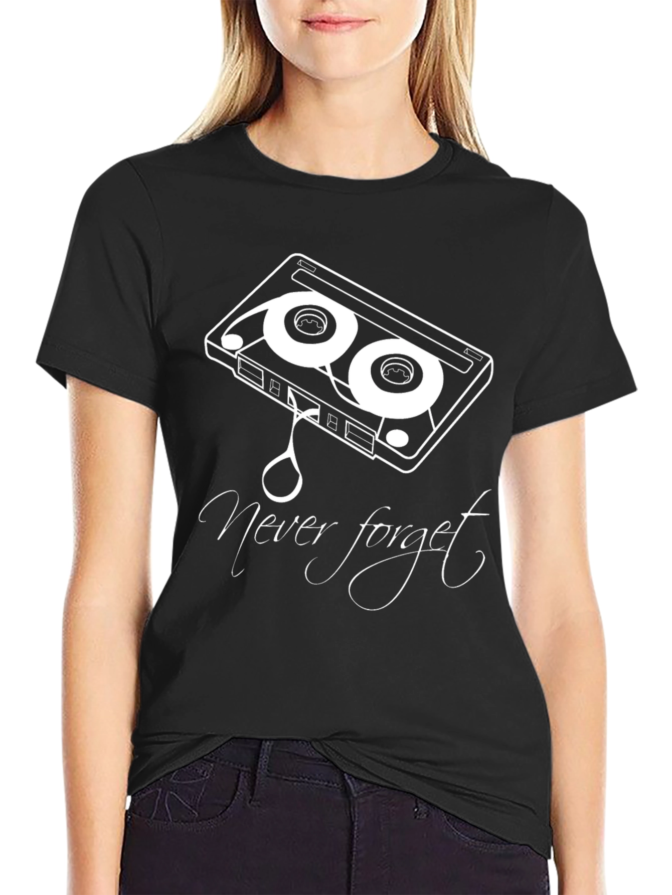 Retro Cassette Tape Never Forget Black T-Shirt