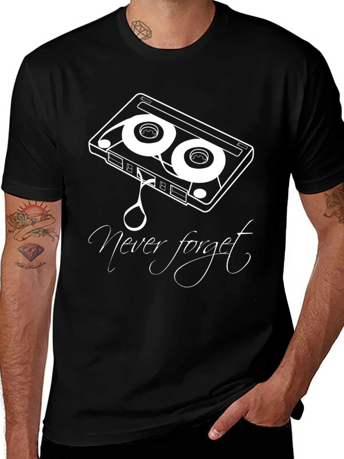 Retro Cassette Tape Never Forget Black T-Shirt