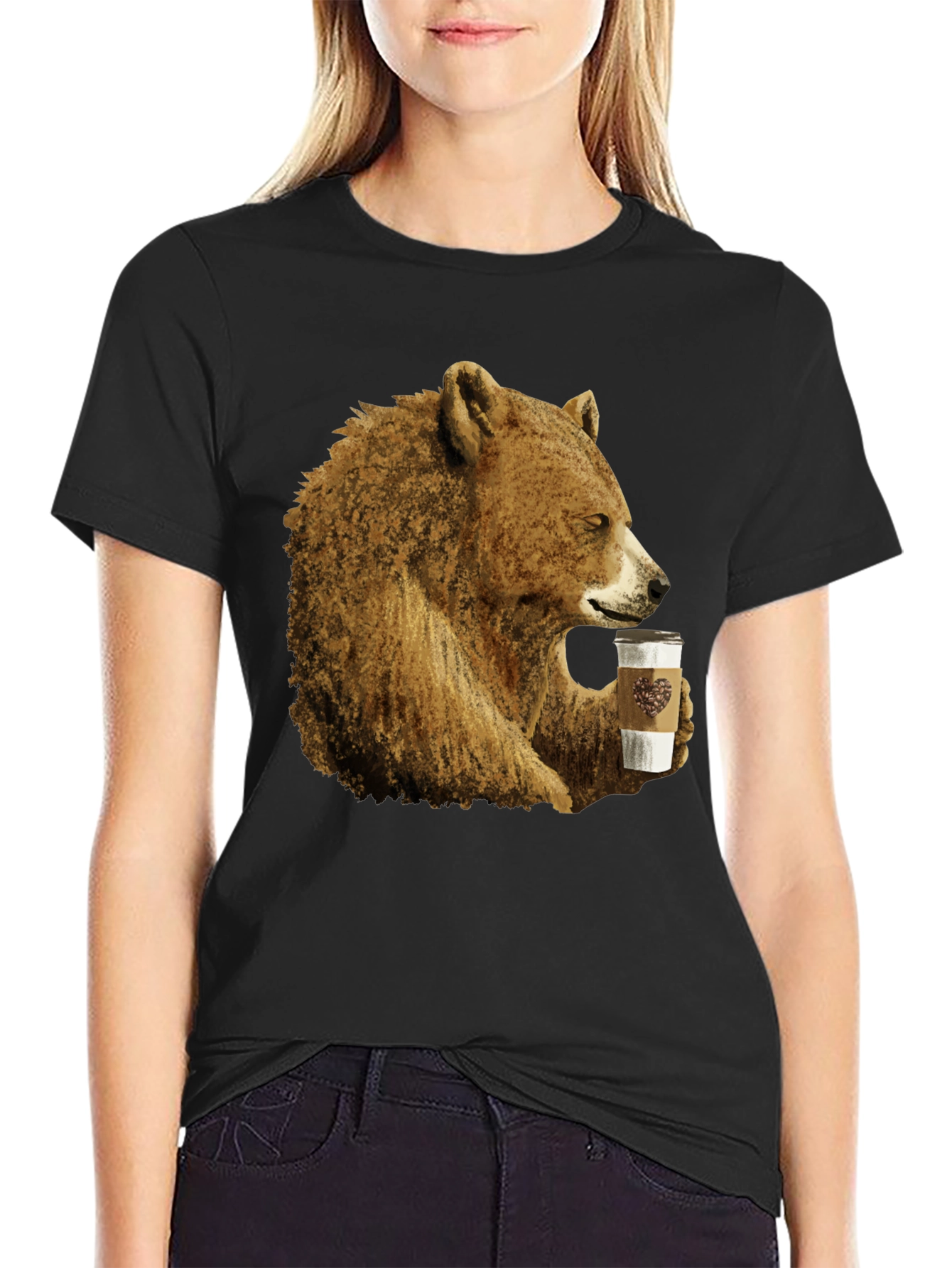 Bear Drinking Coffee Graphic Tee - Cool Animal Shirt