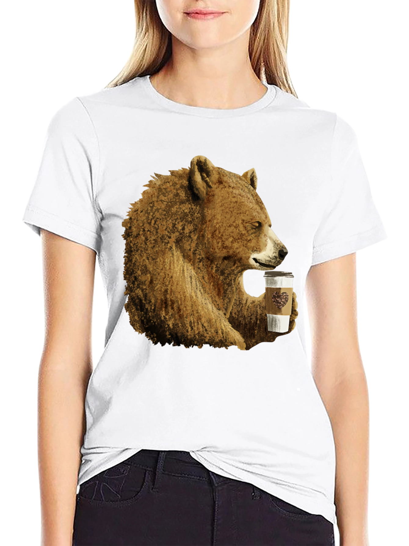 Bear Drinking Coffee Graphic Tee - Cool Animal Shirt