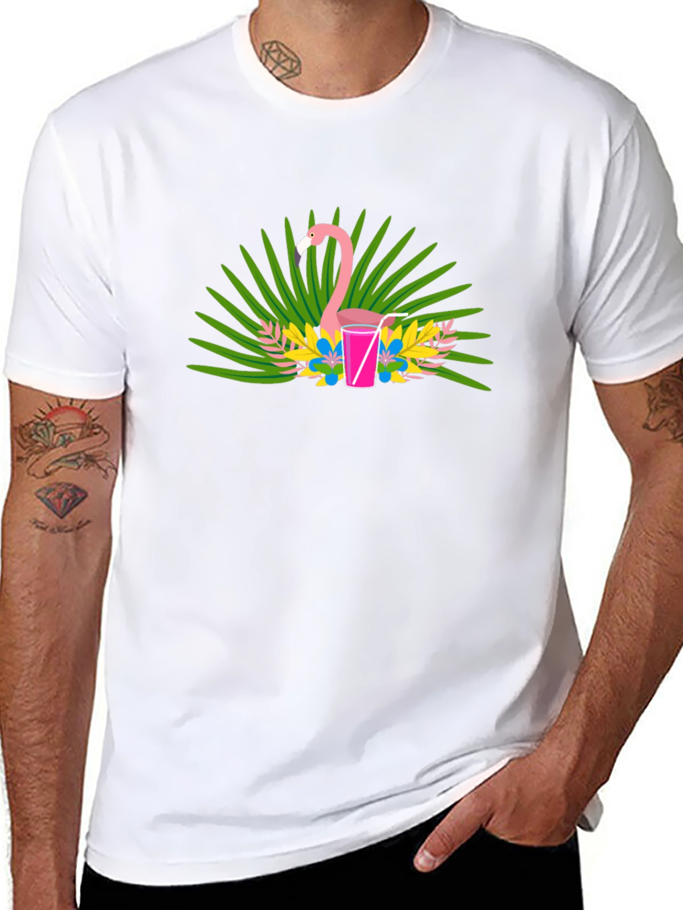 Flamingo Cocktail Graphic Tee - Black
