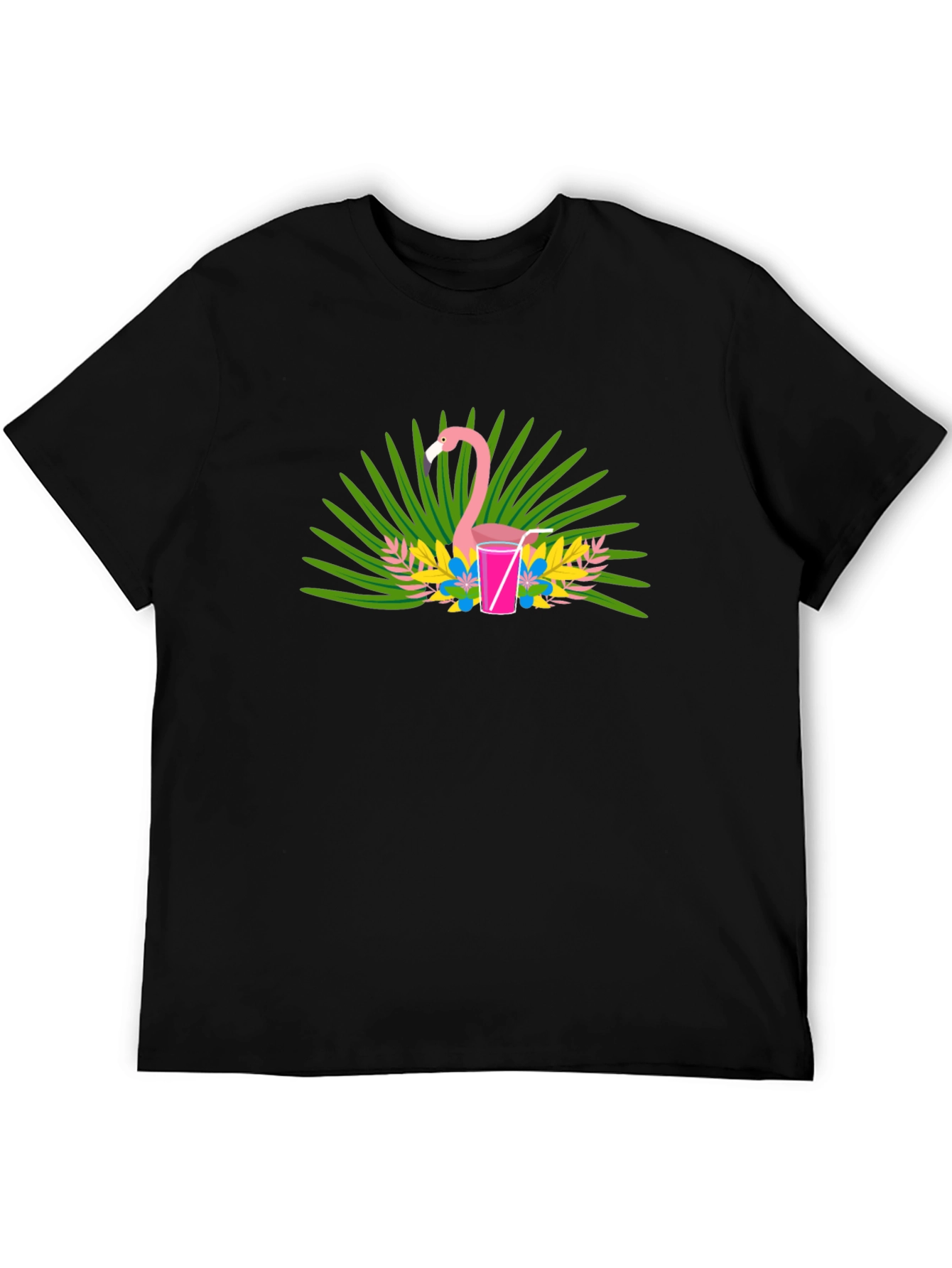 Flamingo Cocktail Graphic Tee - Black