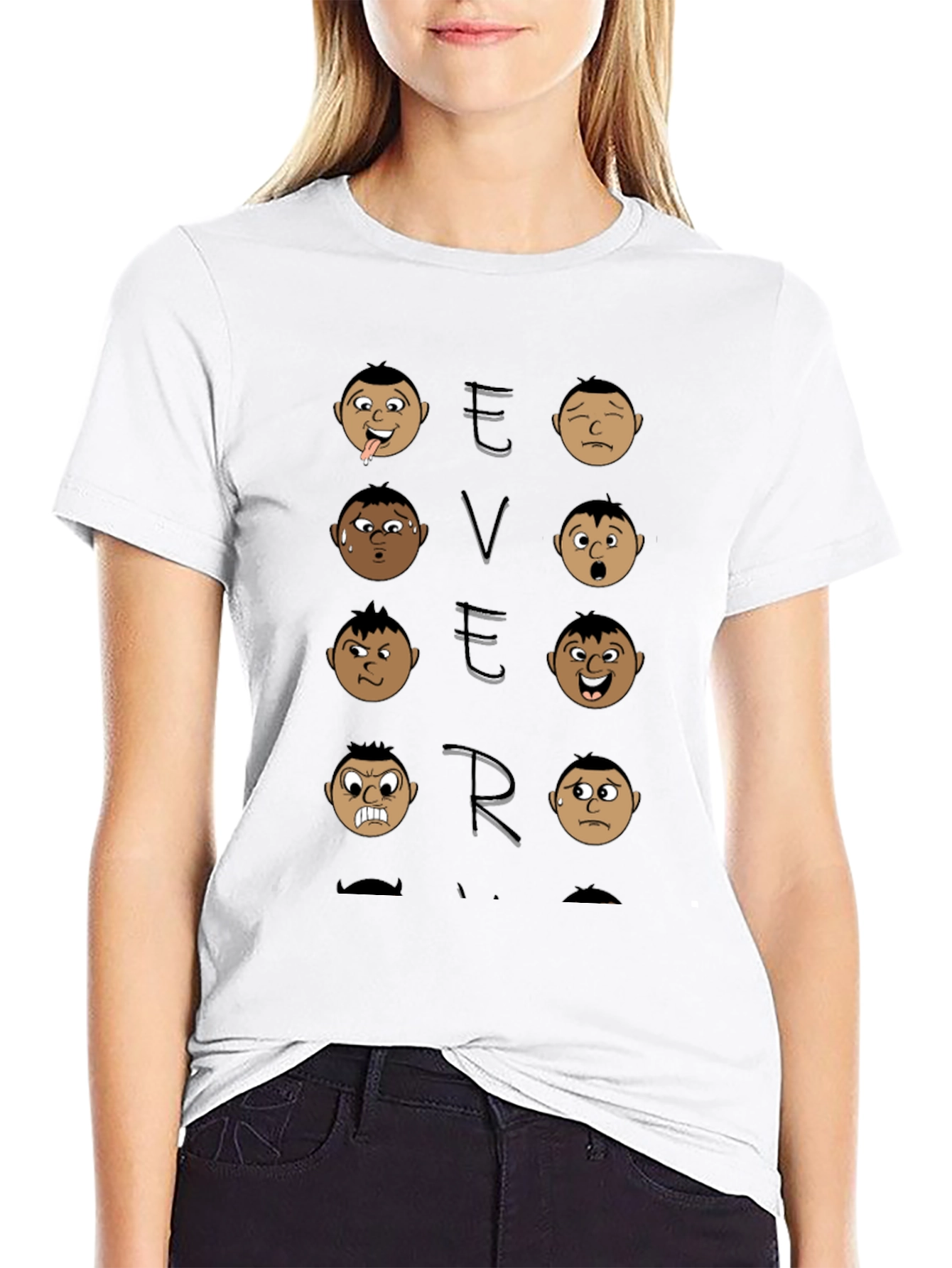 Expressive Faces Graphic T-Shirt - Black Cotton Tee