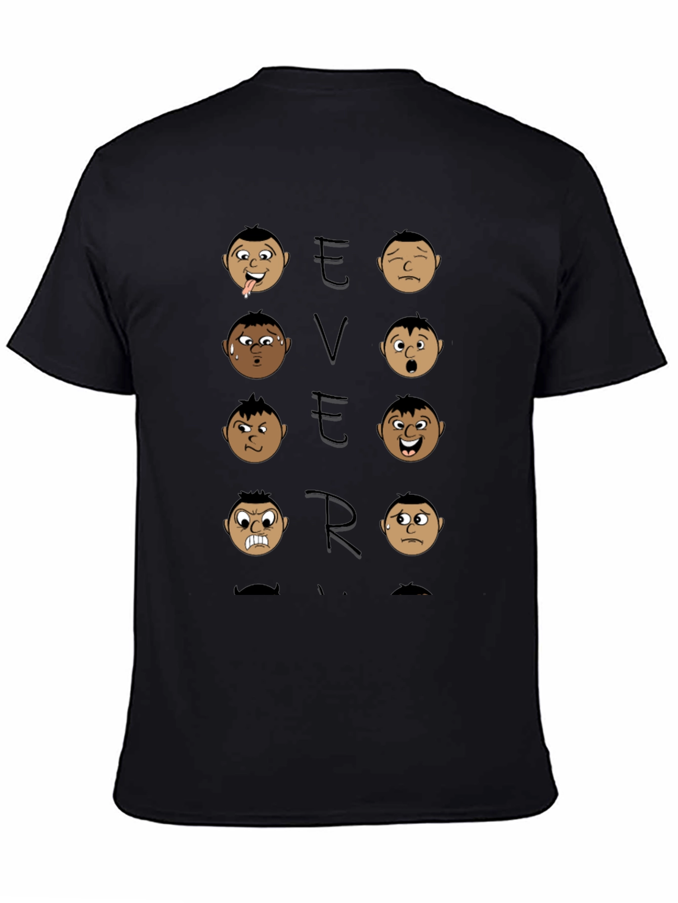 Expressive Faces Graphic T-Shirt - Black Cotton Tee