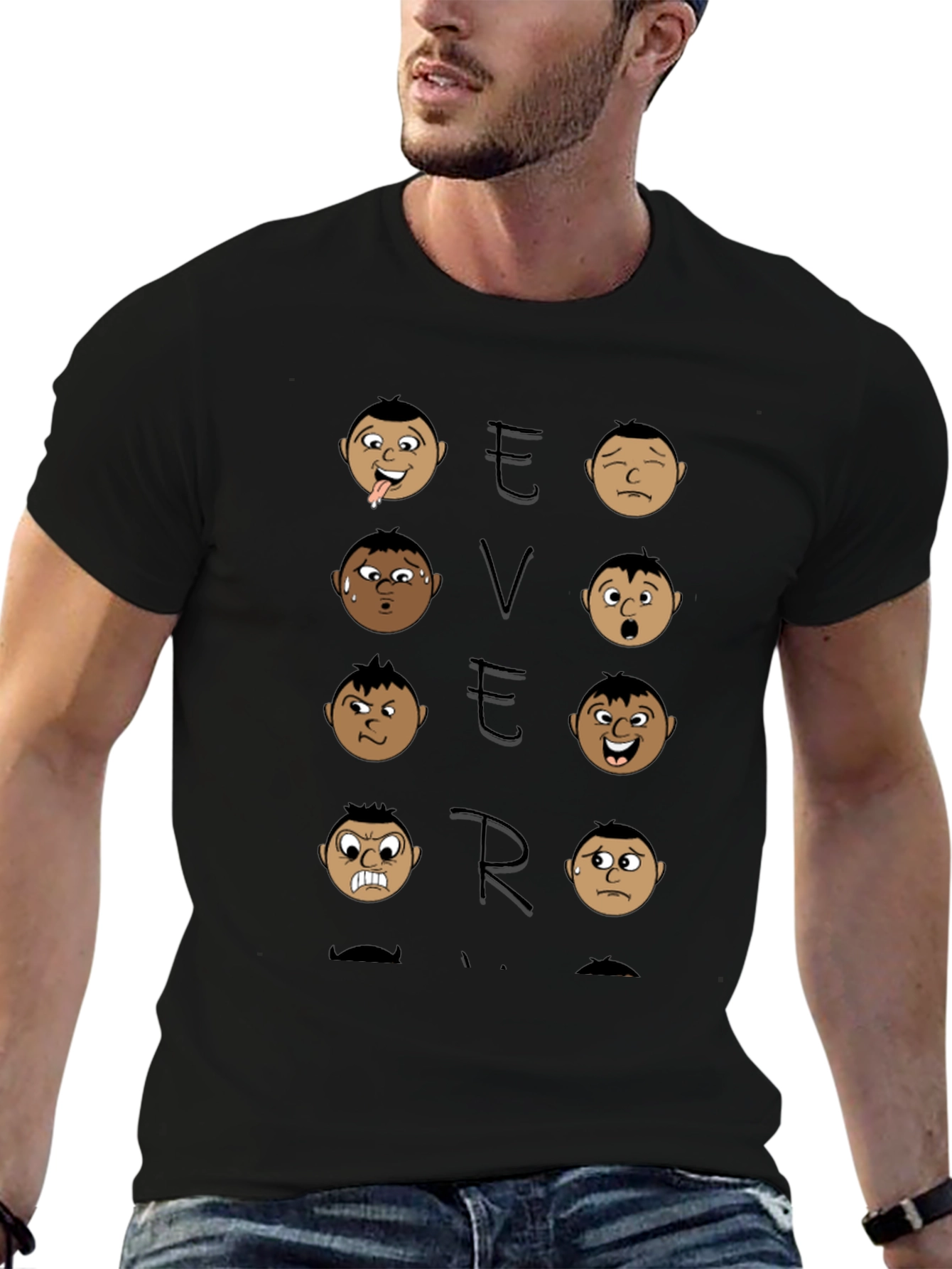 Expressive Faces Graphic T-Shirt - Black Cotton Tee