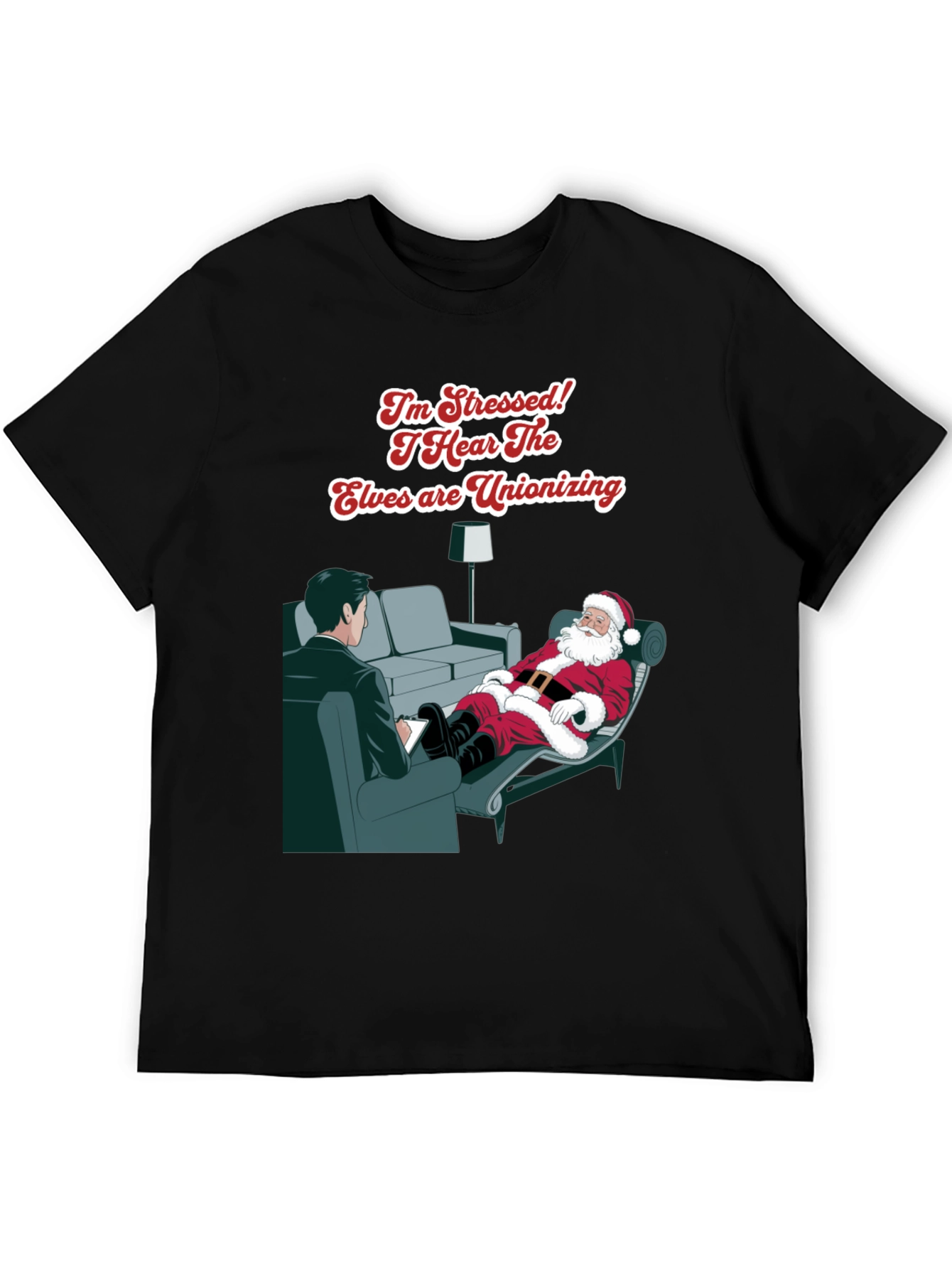 Stressed Santa T-Shirt: Elf Unionization Humor