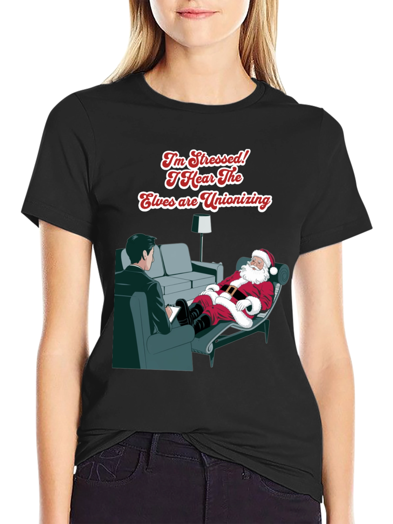 Stressed Santa T-Shirt: Elf Unionization Humor