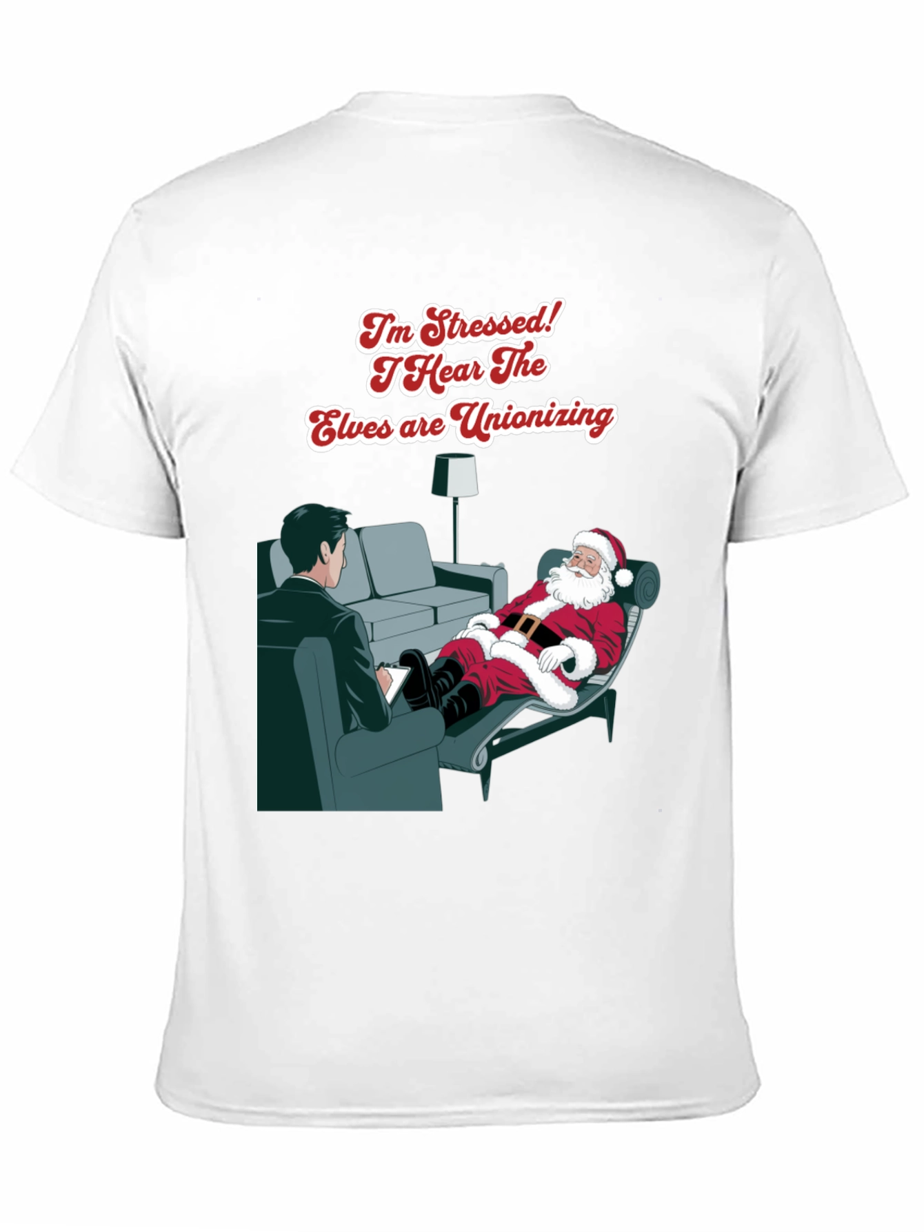 Stressed Santa T-Shirt: Elf Unionization Humor