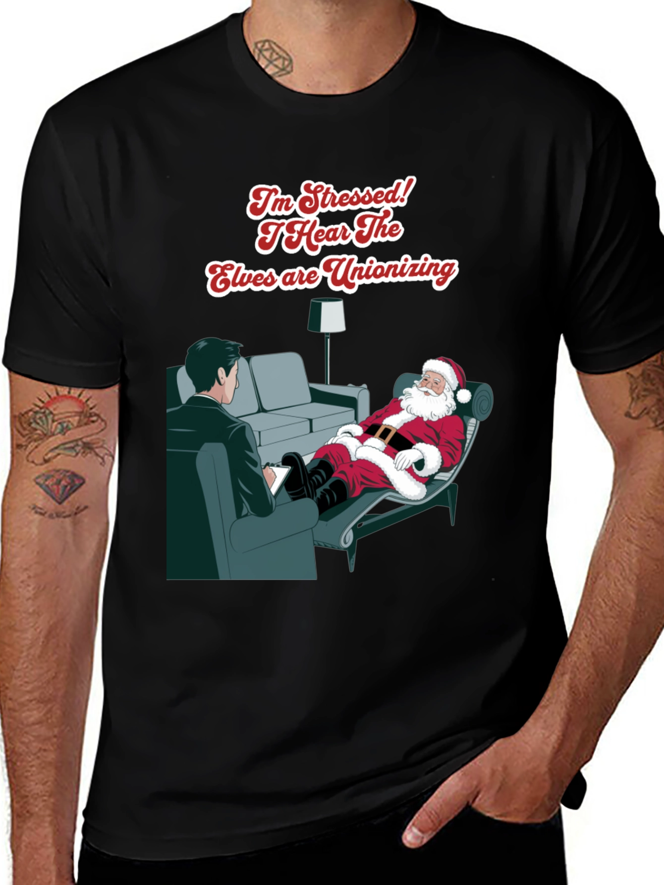 Stressed Santa T-Shirt: Elf Unionization Humor