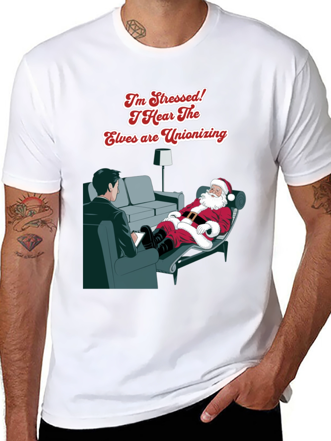 Stressed Santa T-Shirt: Elf Unionization Humor