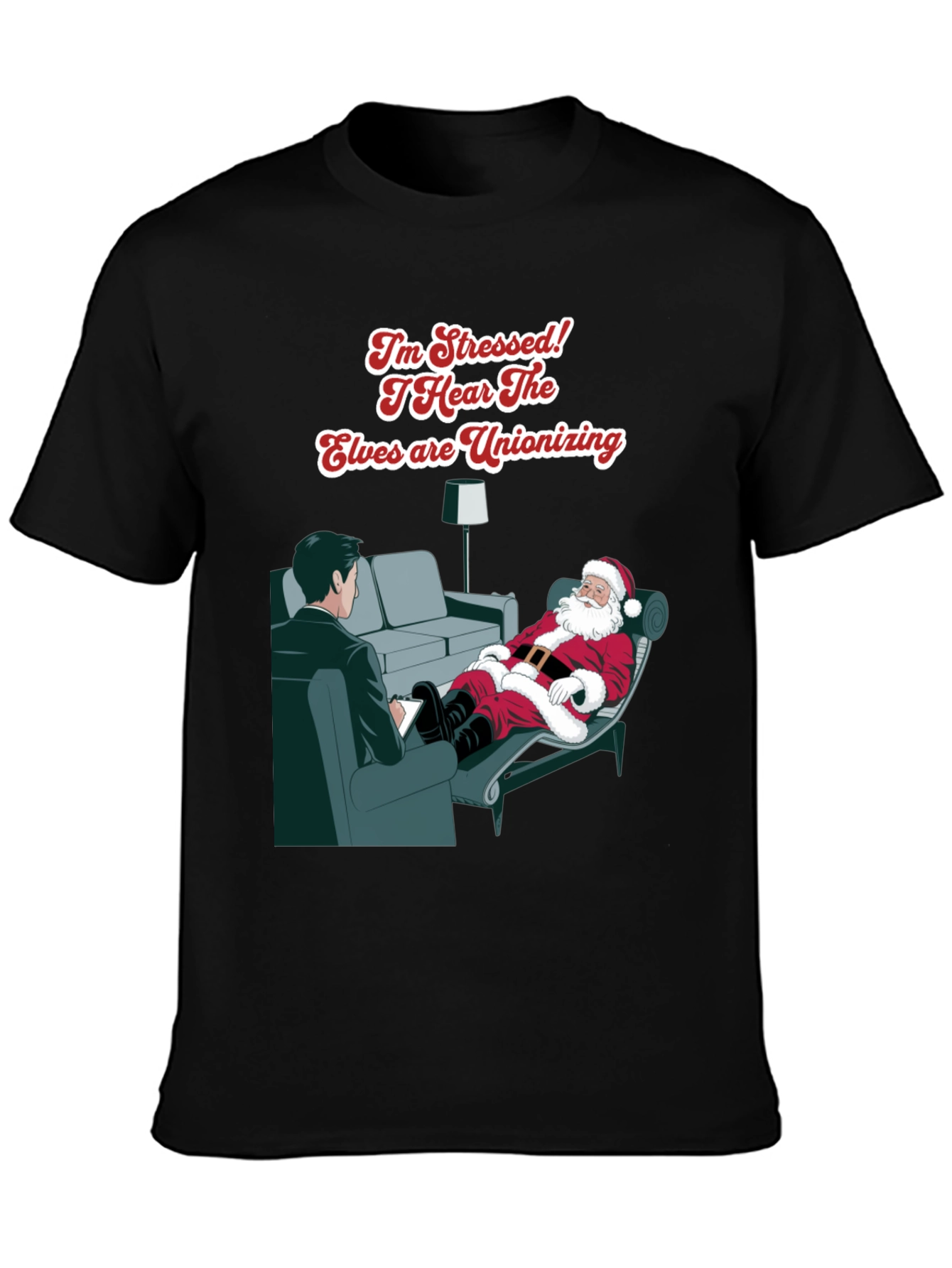 Stressed Santa T-Shirt: Elf Unionization Humor