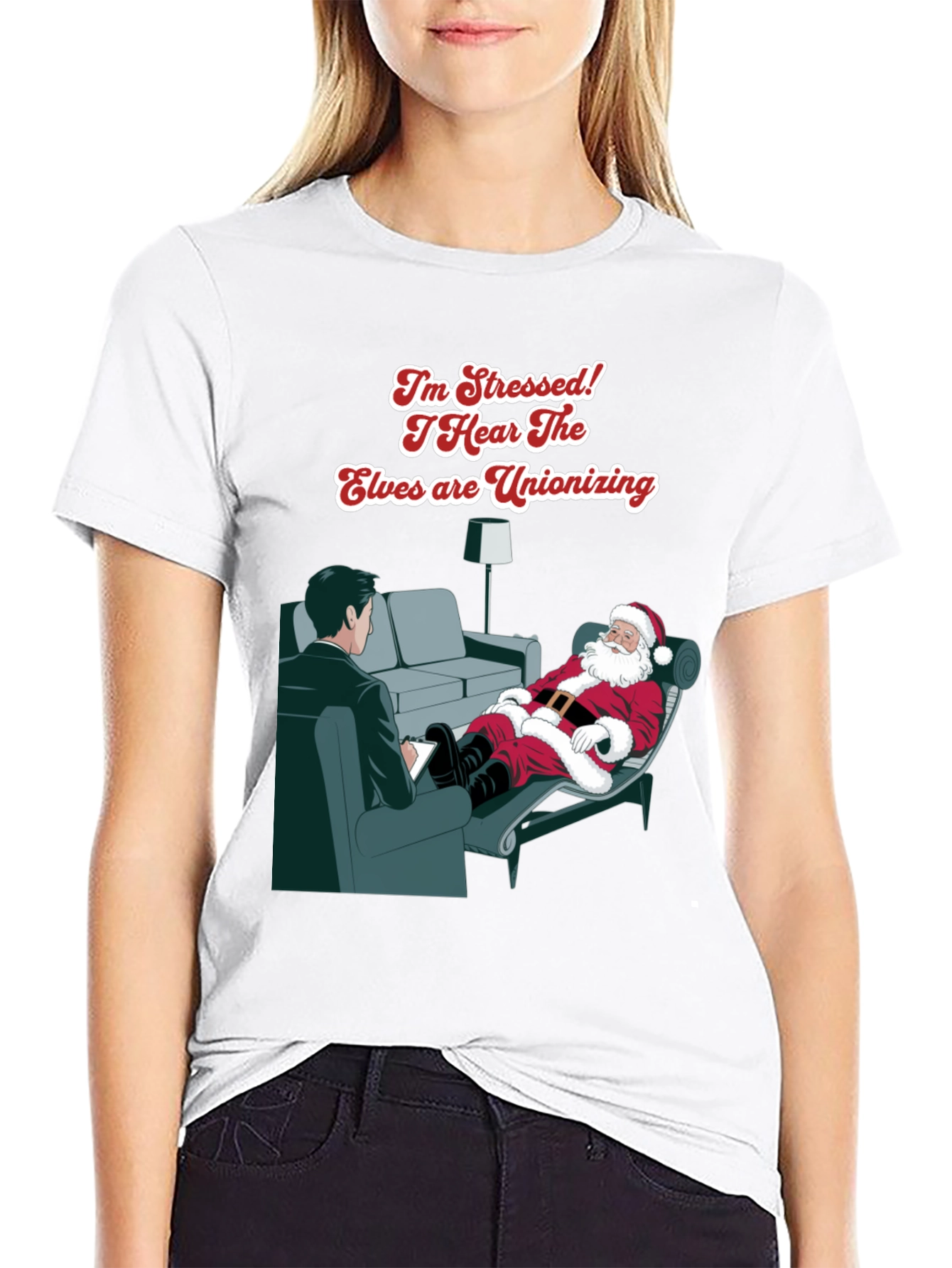 Stressed Santa T-Shirt: Elf Unionization Humor