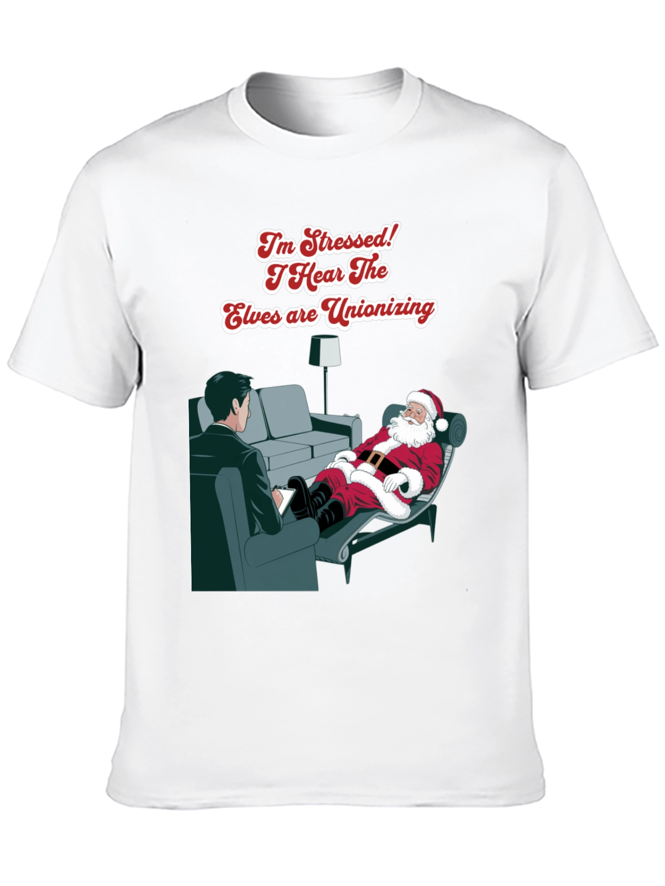 Stressed Santa T-Shirt: Elf Unionization Humor