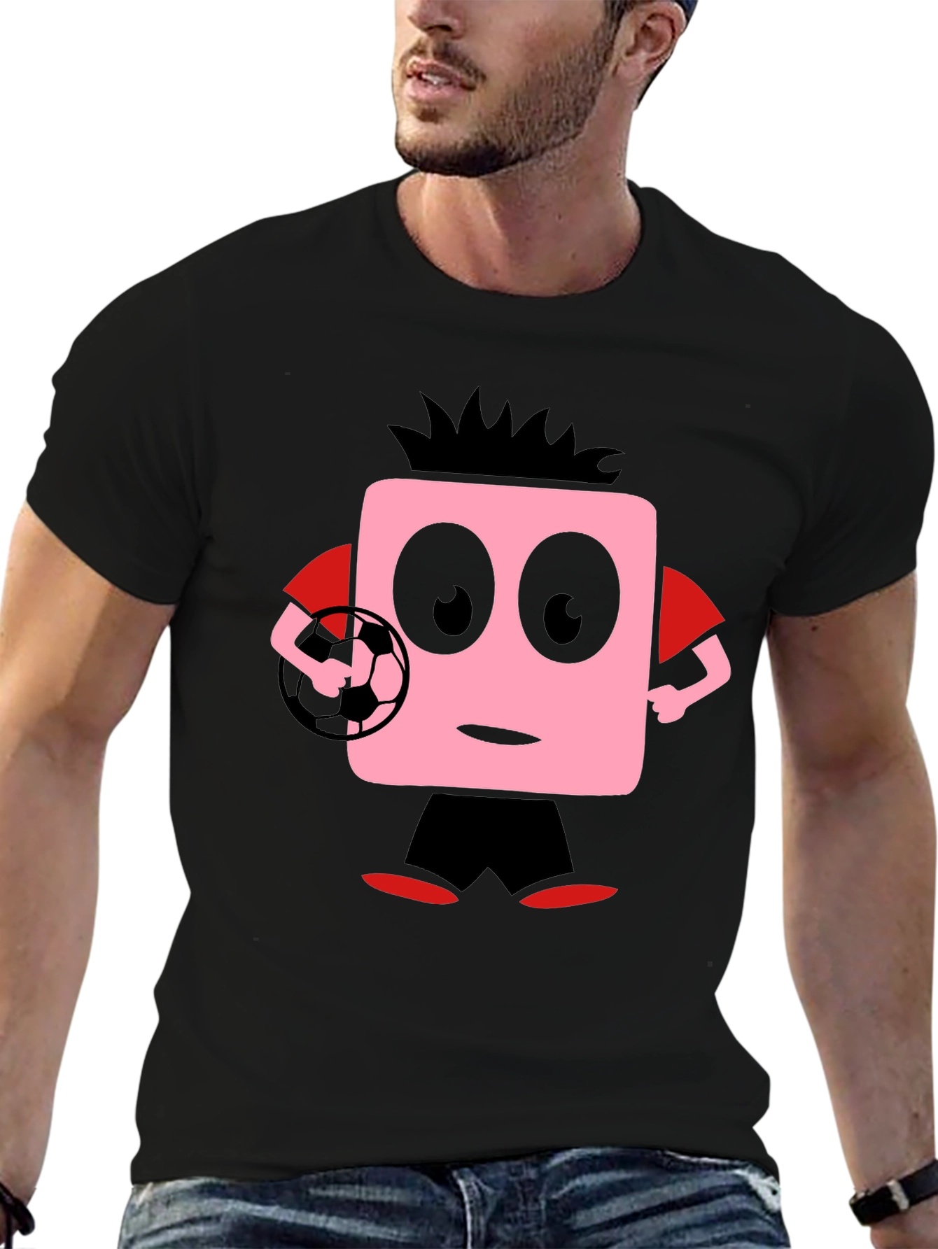 Funny Soccer Cartoon Black T-Shirt