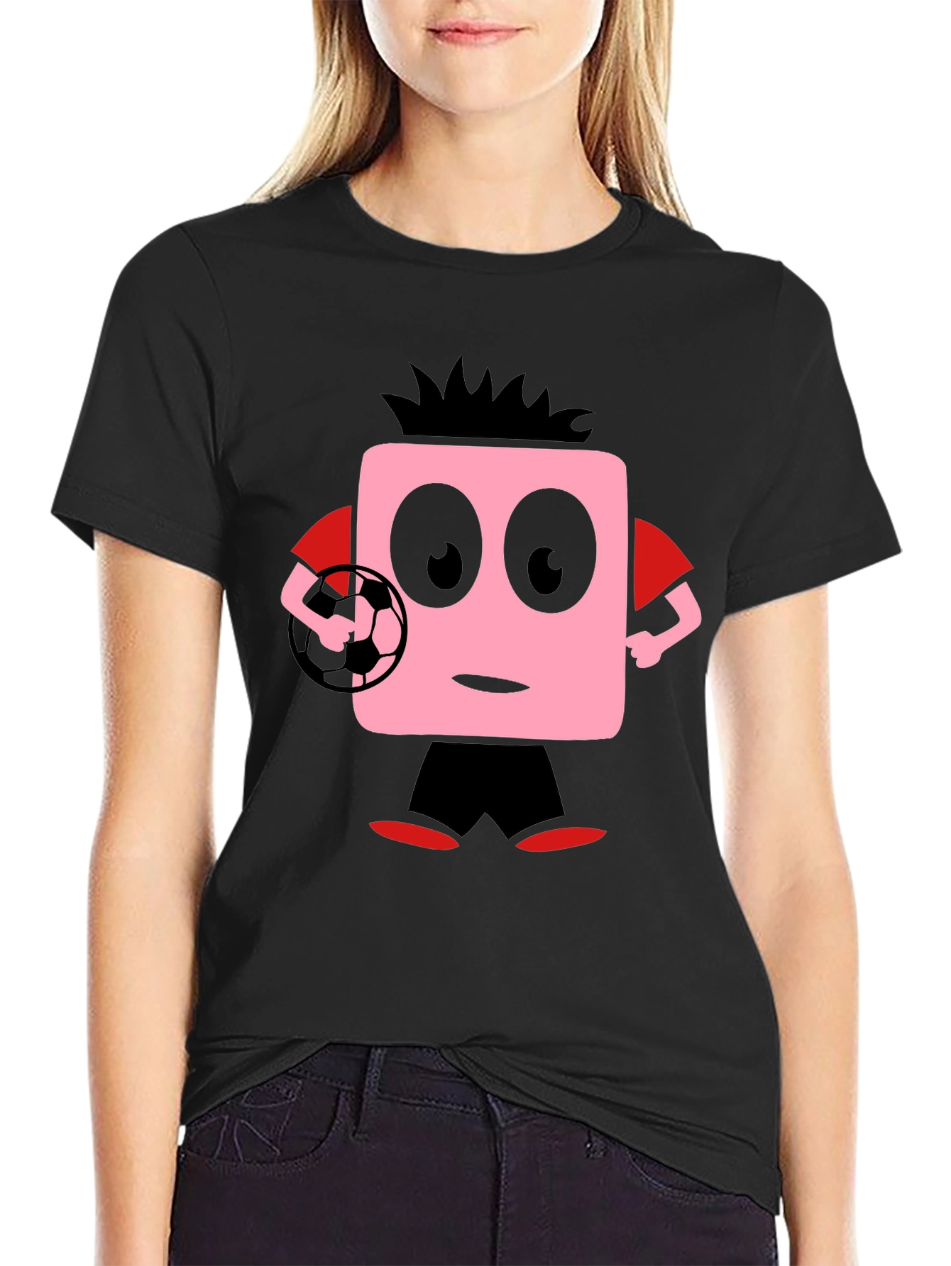 Funny Soccer Cartoon Black T-Shirt