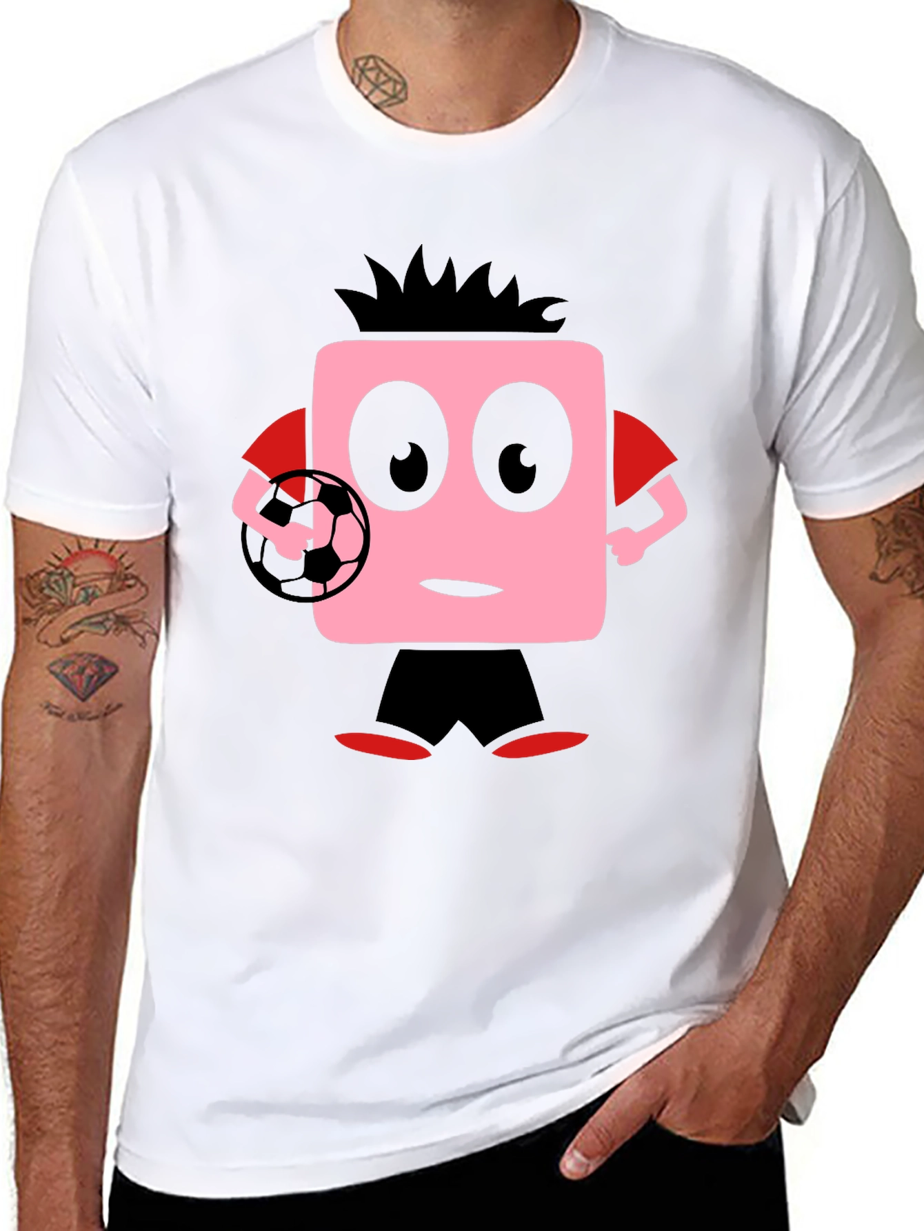 Funny Soccer Cartoon Black T-Shirt