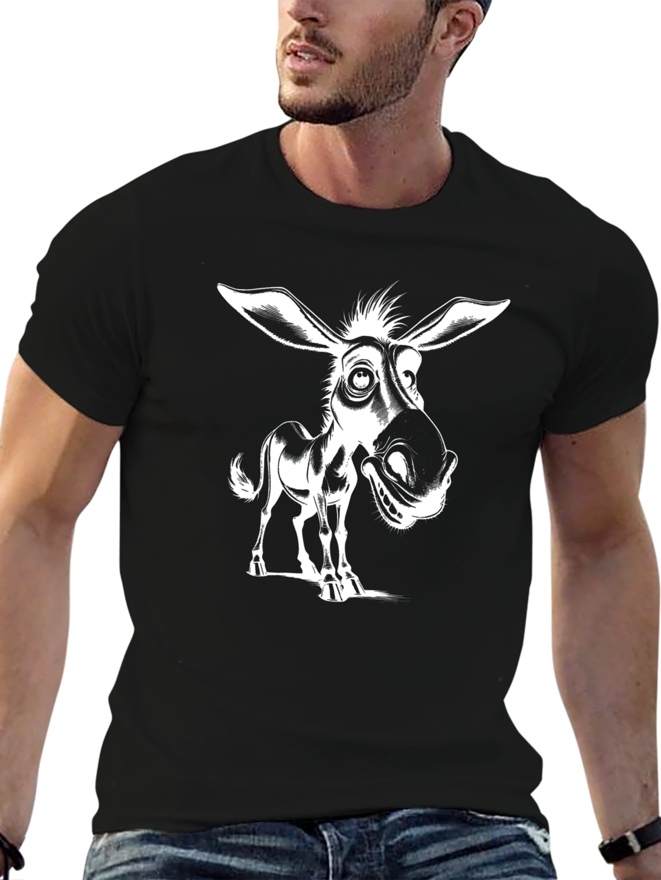 Funny Donkey Graphic Tee - Black Cotton T-Shirt
